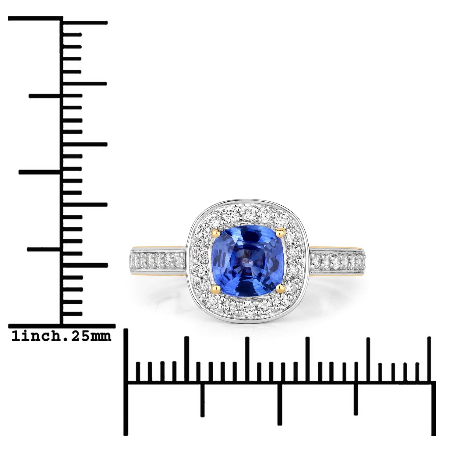 1.31 Ct Genuine Blue Sapphire Diamond 18K Yellow Gold Halo Pave Ring