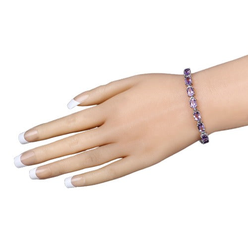 Genuine Amethyst 925 Sterling Silver Bracelet