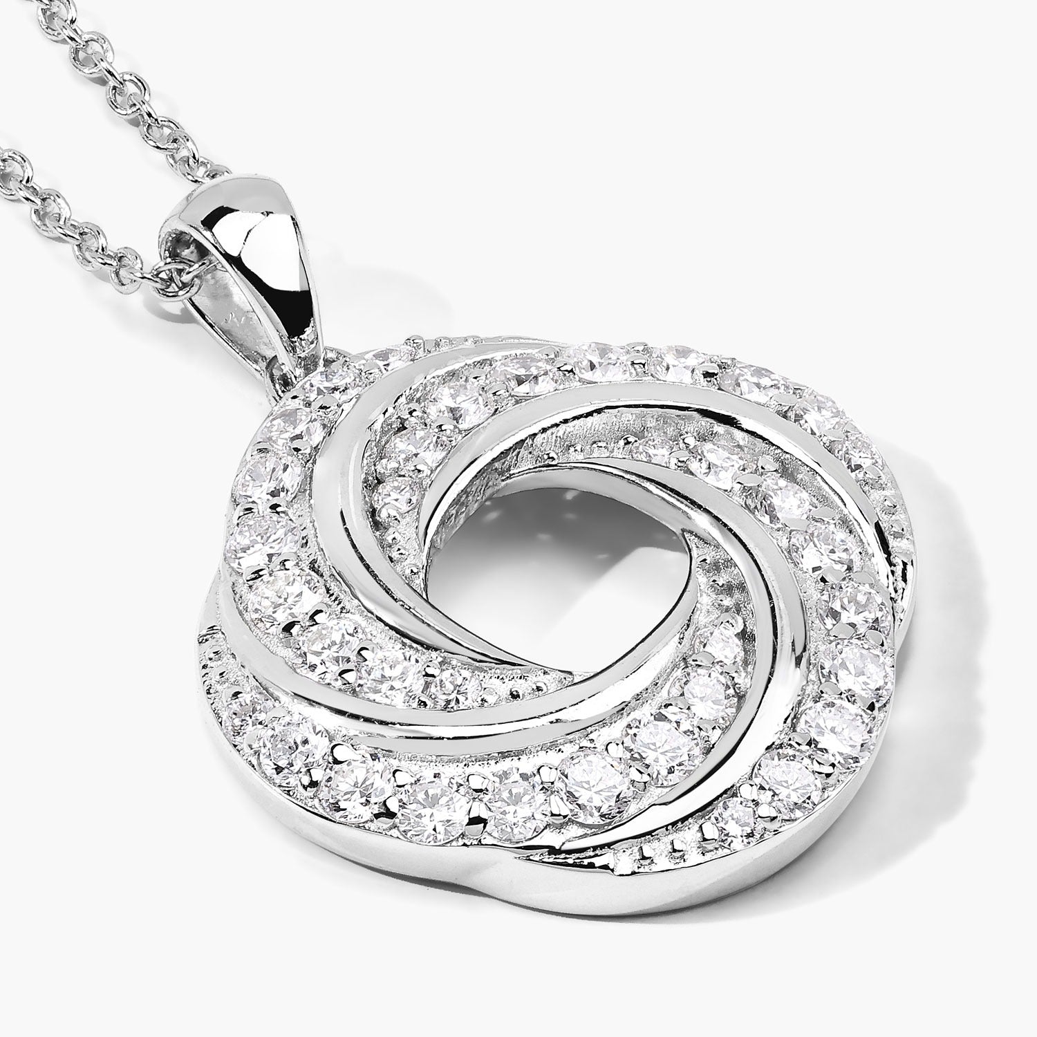1 Cttw Round Lab Diamond Prong Plated Silver Swirl Love Knot Pendant Necklace