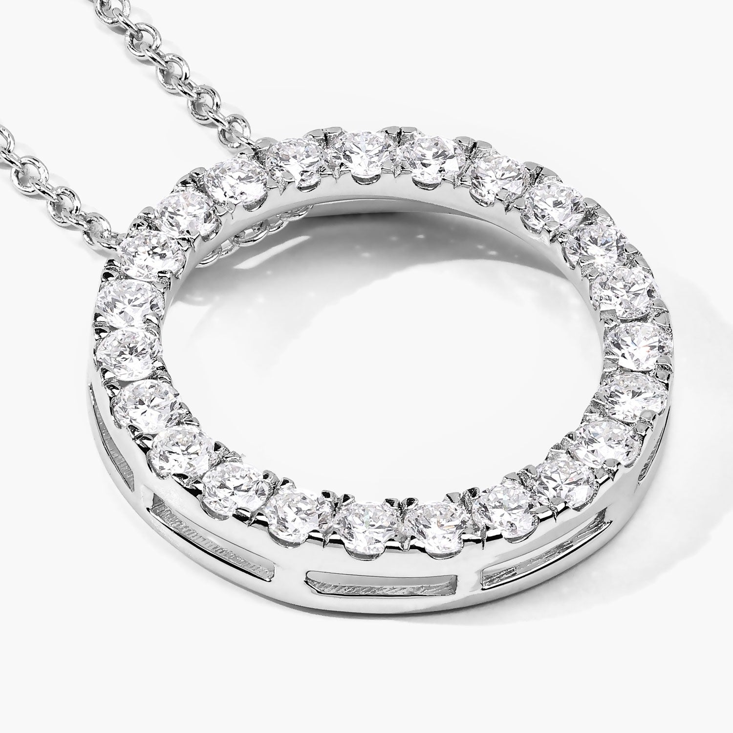 1.04 Cttw Round Lab Grown Diamond Rhodium Plated Silver Circle of Life Pendant Necklace