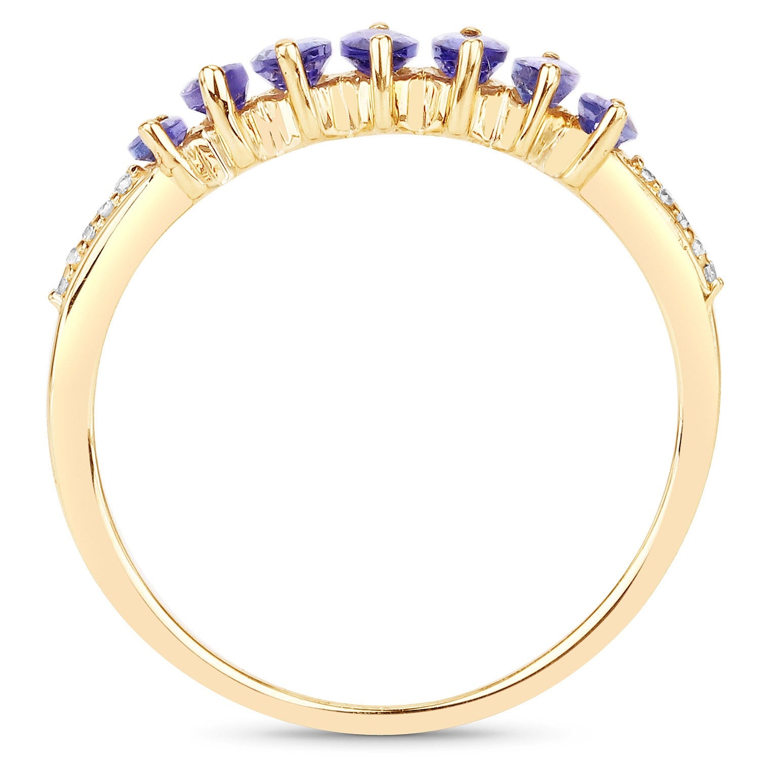 0.76 Ct Marquise Tanzanite and White Diamond Prong 14K Yellow Gold Statement Ring