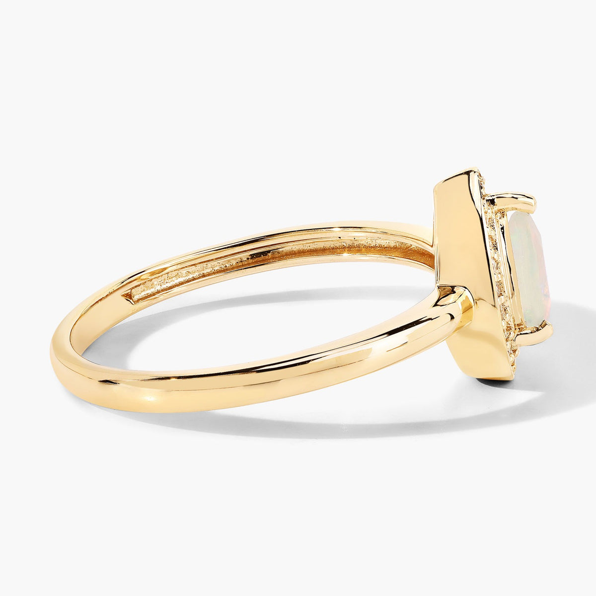 0.31 Cttw Pear White Ethiopian Opal White Diamond 14K Yellow Gold Halo Ring