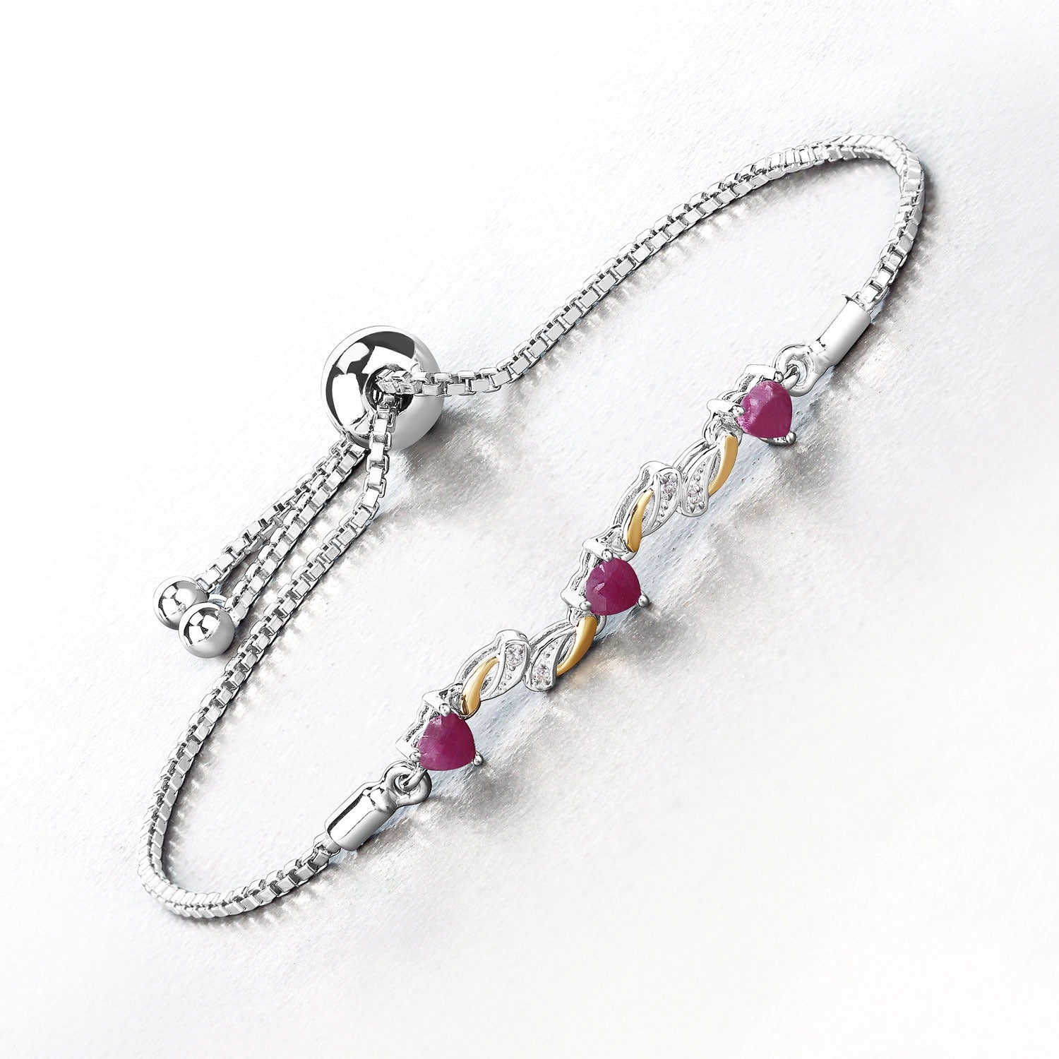 Genuine Ruby and White Sapphire Silver Heart Bracelet Fine Color Jewels