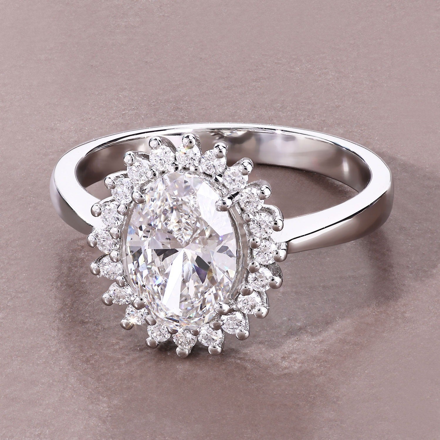 1.81 Carat Lab Diamond Oval Platinum Bridal Halo Floral Ring