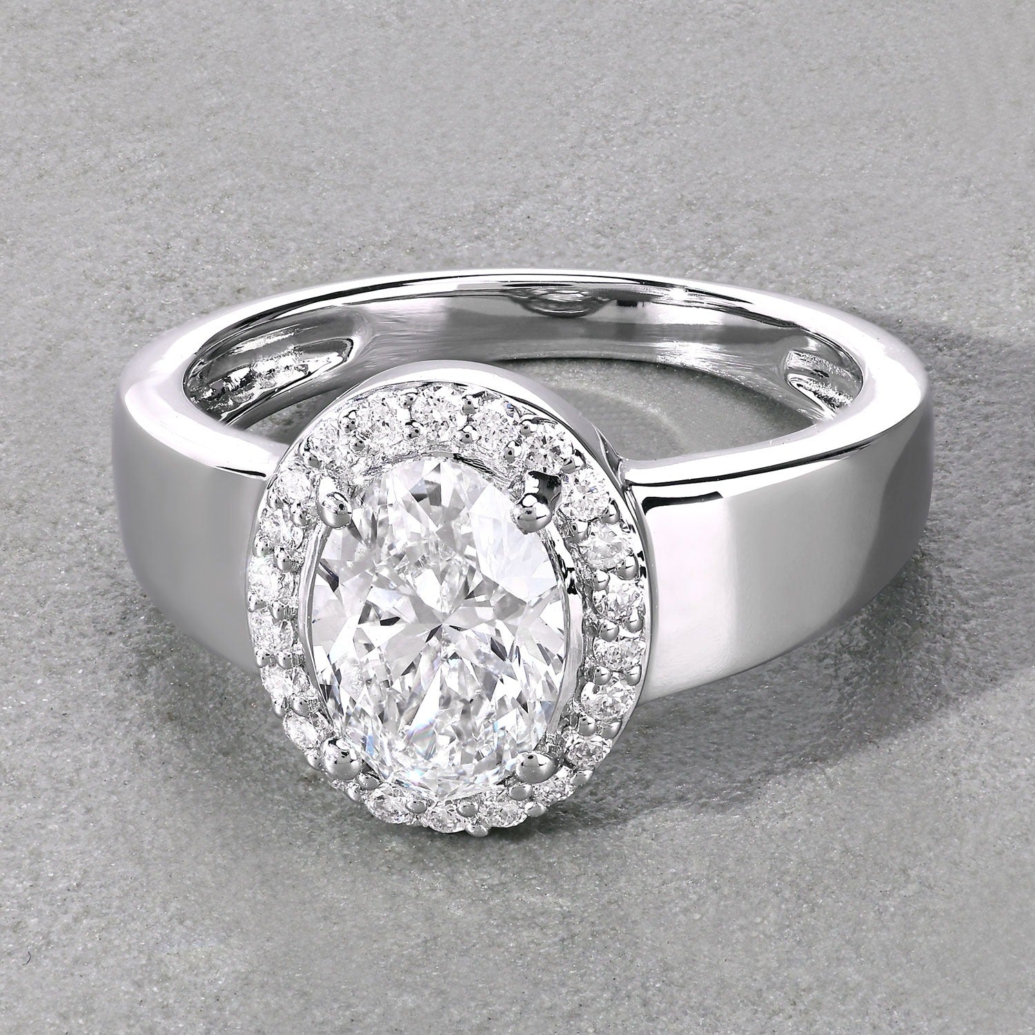 1.80 Ct Oval Lab Grown Diamond Thick Band Platinum Halo Bridal Ring
