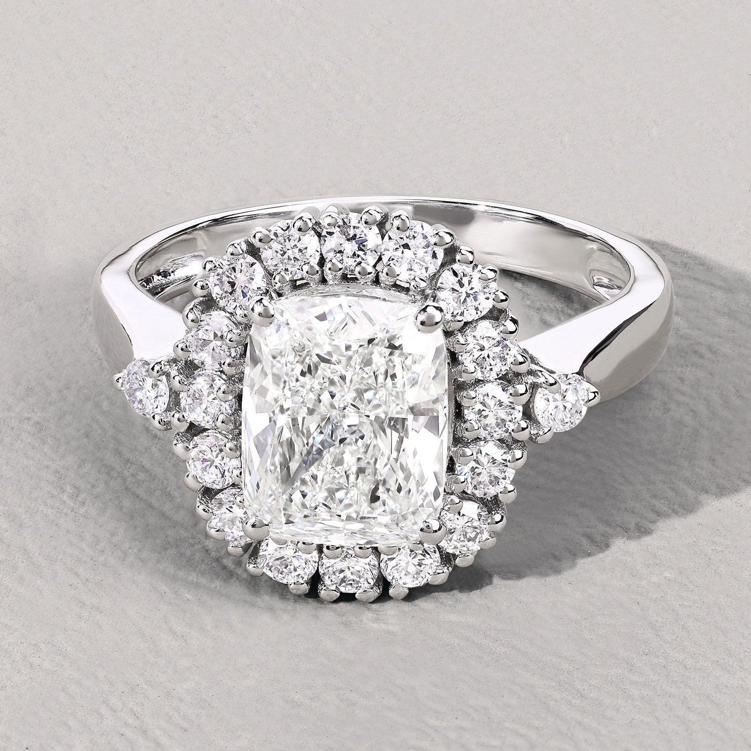 3.07 Ct Cushion Lab Grown Diamond Platinum Halo Bridal Ring