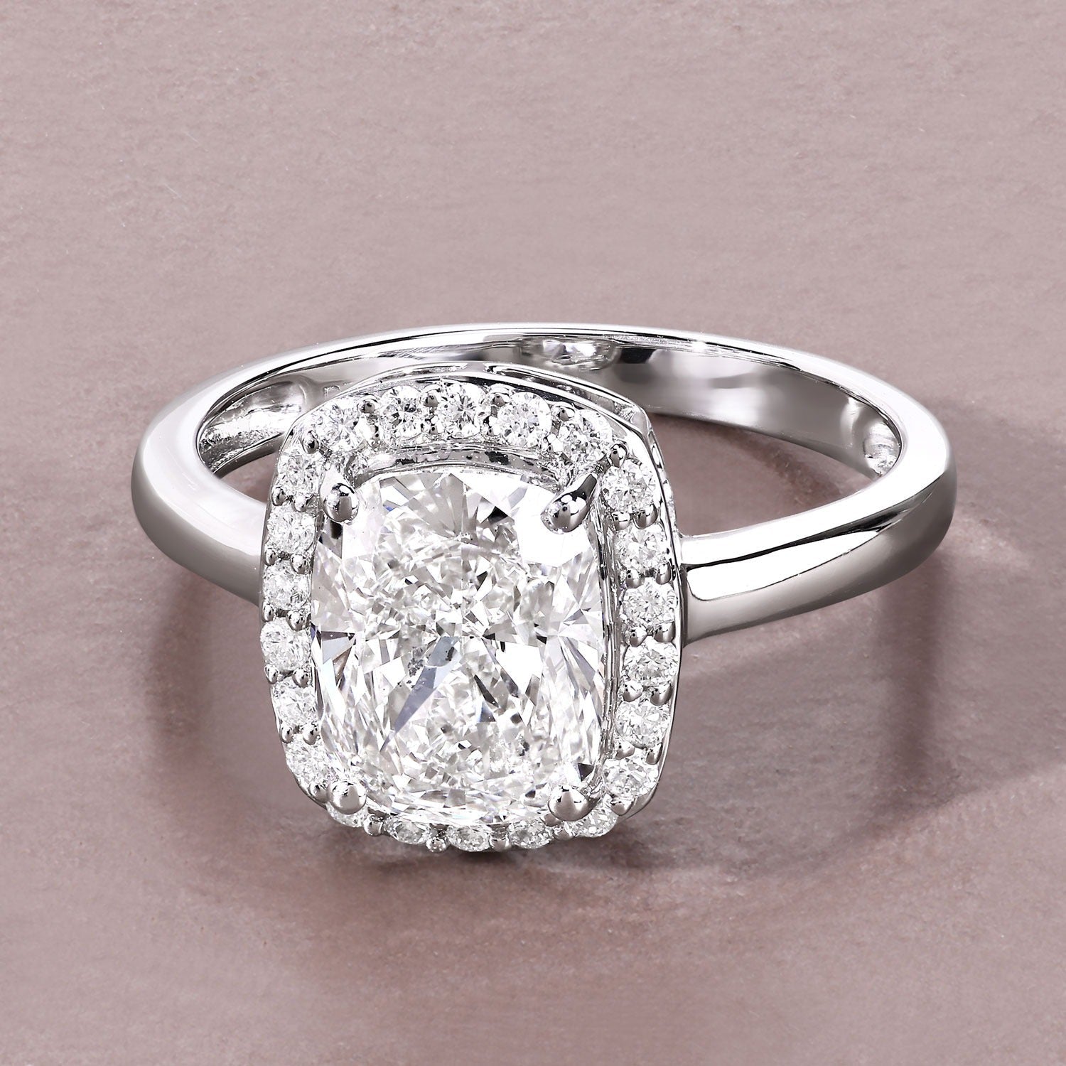 2.74 Ct Cushion Lab Grown Diamond Platinum Bridal Halo Ring