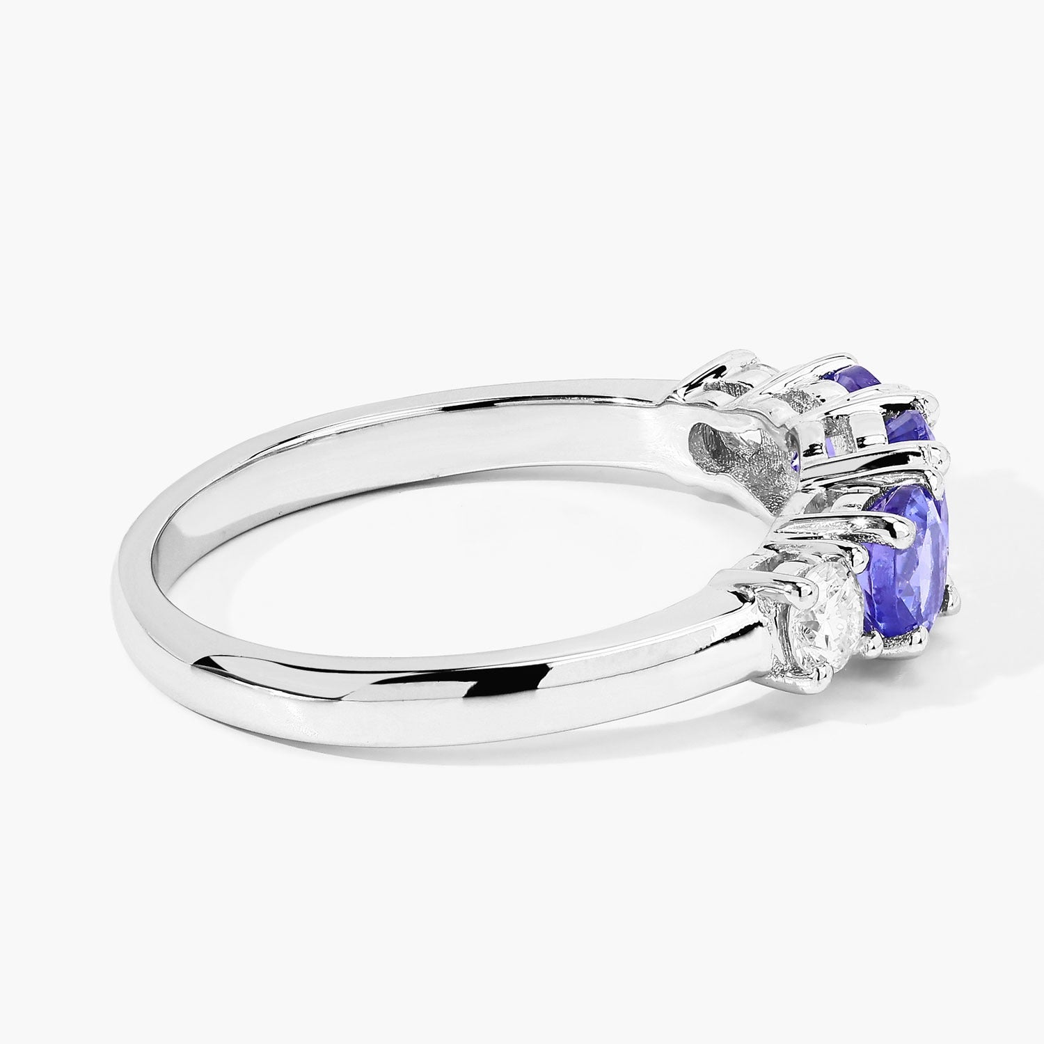 0.93 Ct Round Violet Tanzanite & Lab Diamond Prong Silver Five Stone Eternity Ring