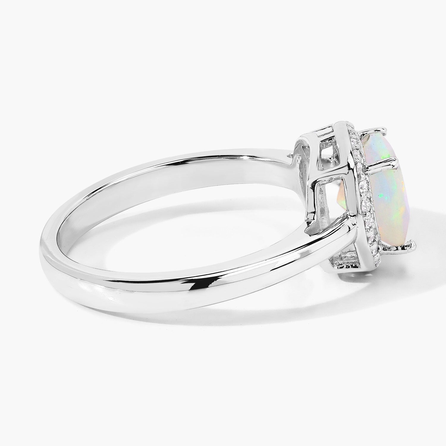 0.80 Ct Cushion Ethiopian Opal & Lab Diamond Prong Sterling Silver Halo Ring