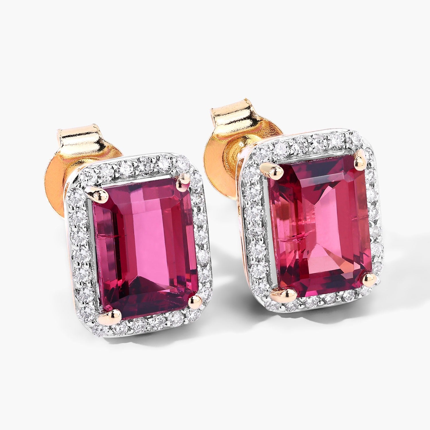 Rubellite and White Diamond 14K White Gold Earrings