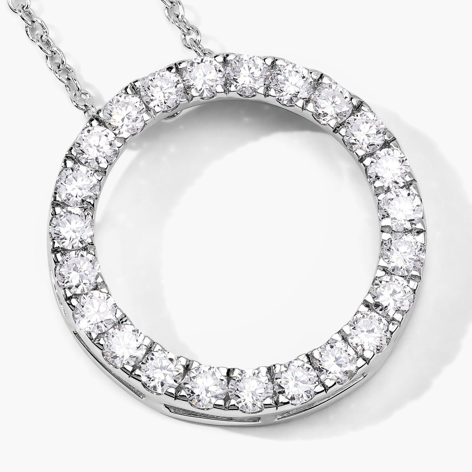 1.04 Cttw Round Lab Grown Diamond Rhodium Plated Silver Circle of Life Pendant Necklace