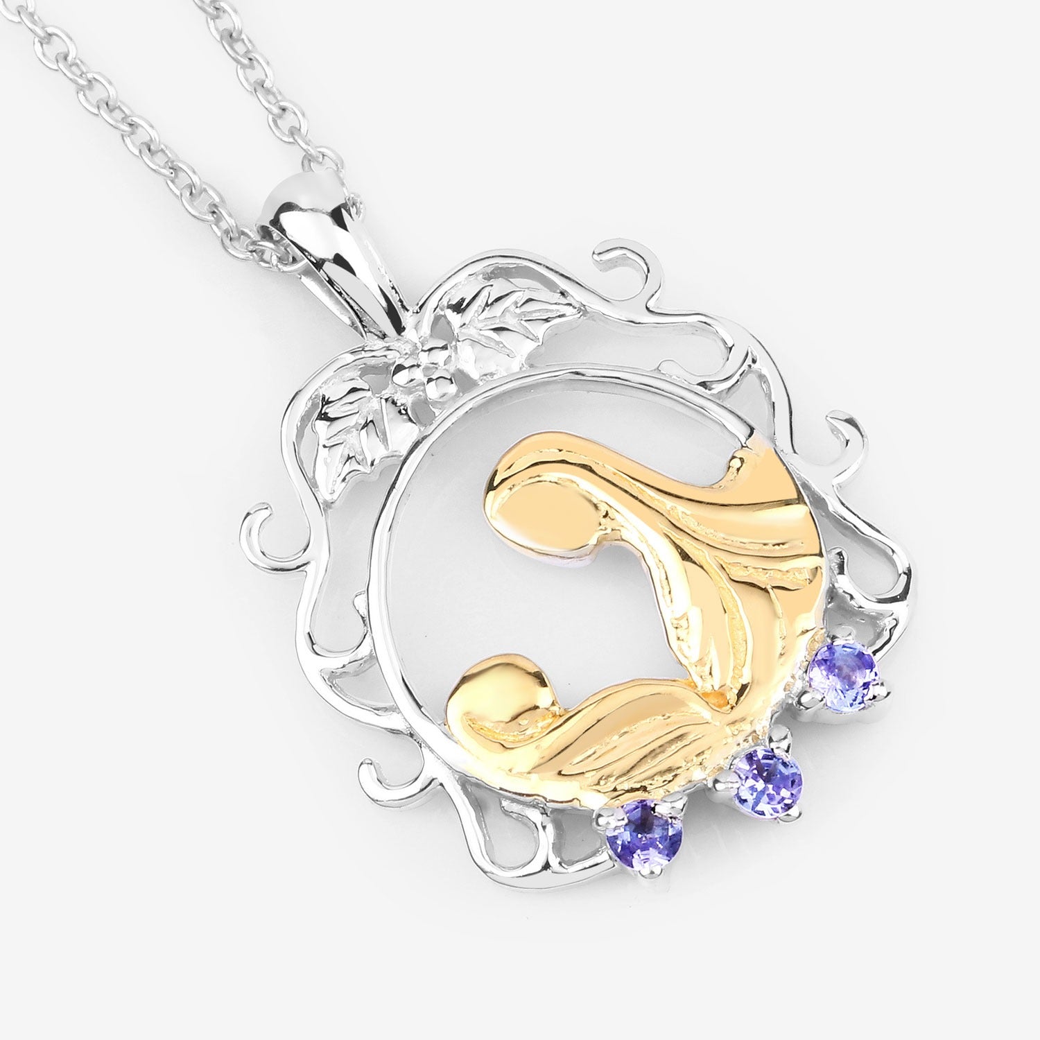 Round Violet Tanzanite Prong Silver Pendant Necklace