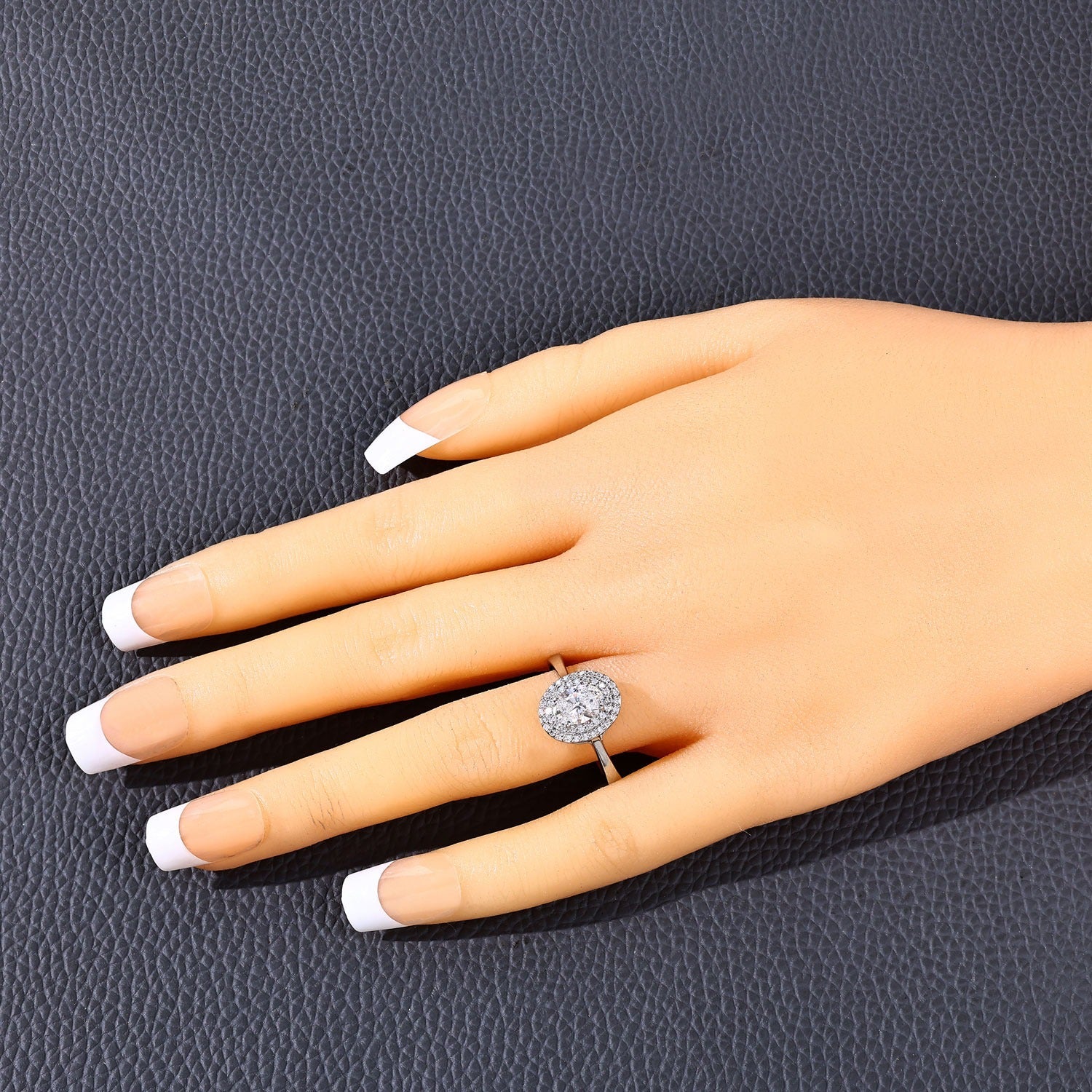 0.91 Ct Oval Lab Grown Diamond Platinum Double Halo Bridal Ring