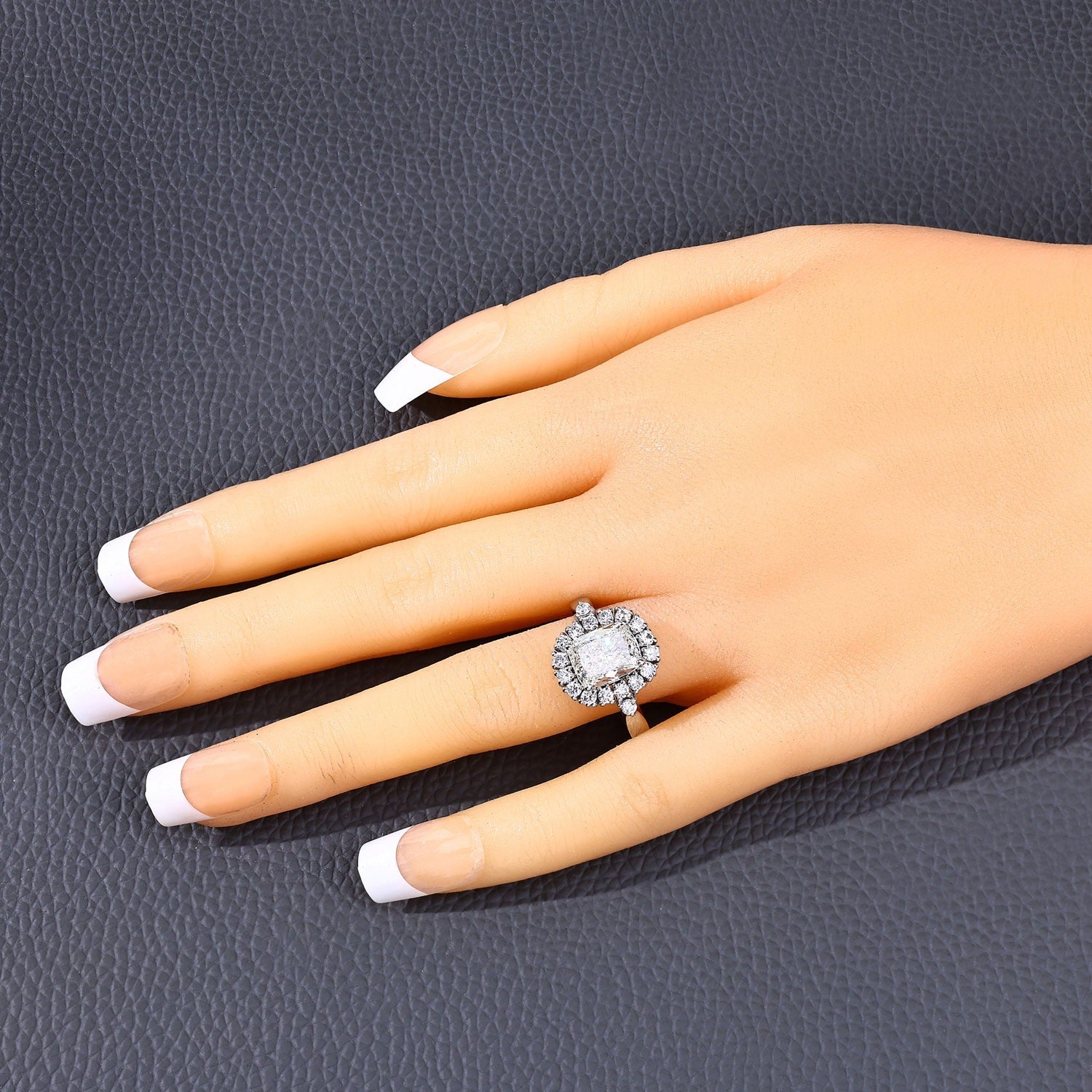 3.07 Ct Cushion Lab Grown Diamond Platinum Halo Bridal Ring
