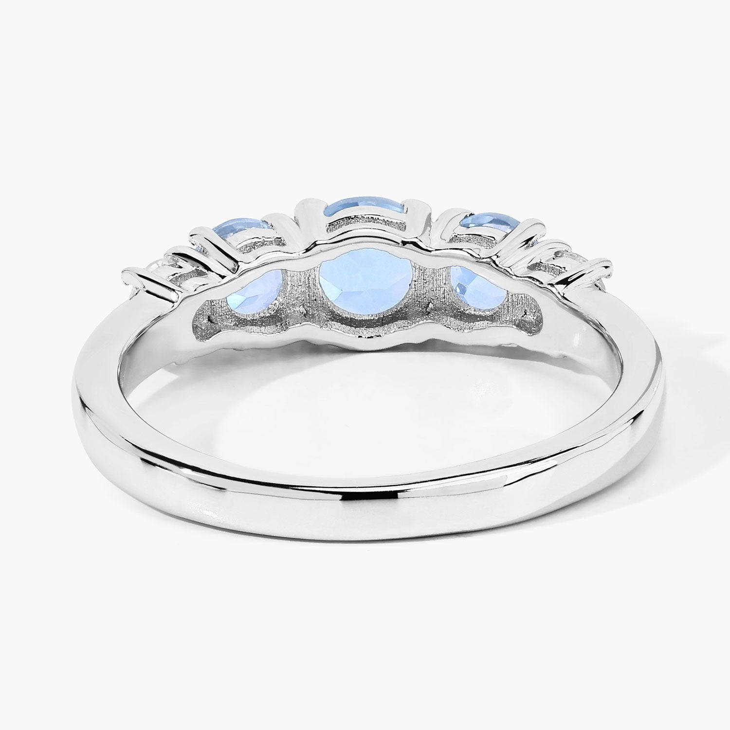 0.82 Ct Round Blue Aquamarine & Lab Diamond Prong Silver Five Stone Eternity Ring
