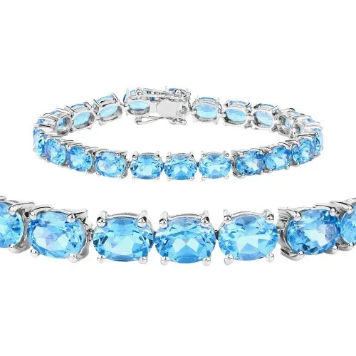 Genuine Swiss Blue Topaz 925 Sterling Silver Bracelet