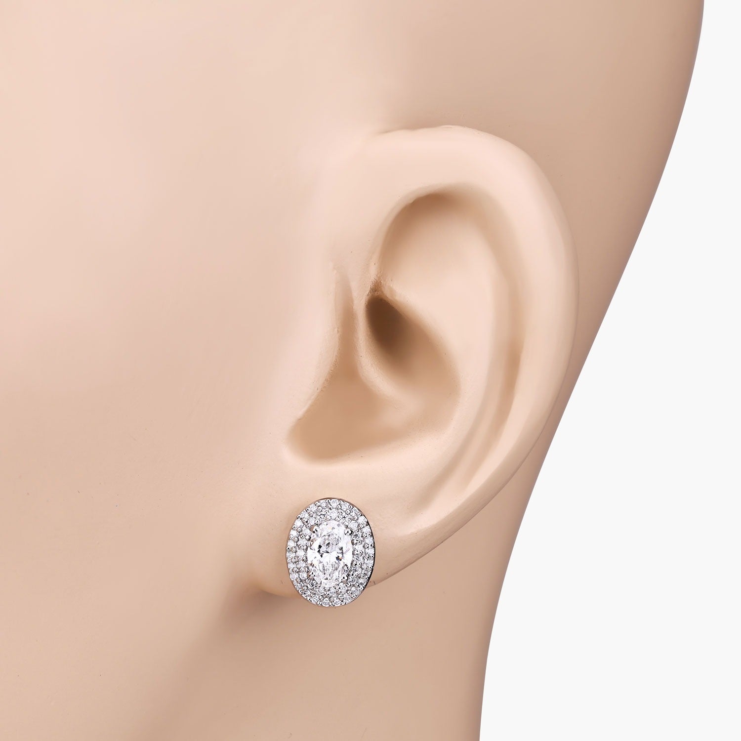 1.32 Ct. Oval Lab Grown Diamond Prong Platinum Double Bridal Halo Stud Earrings