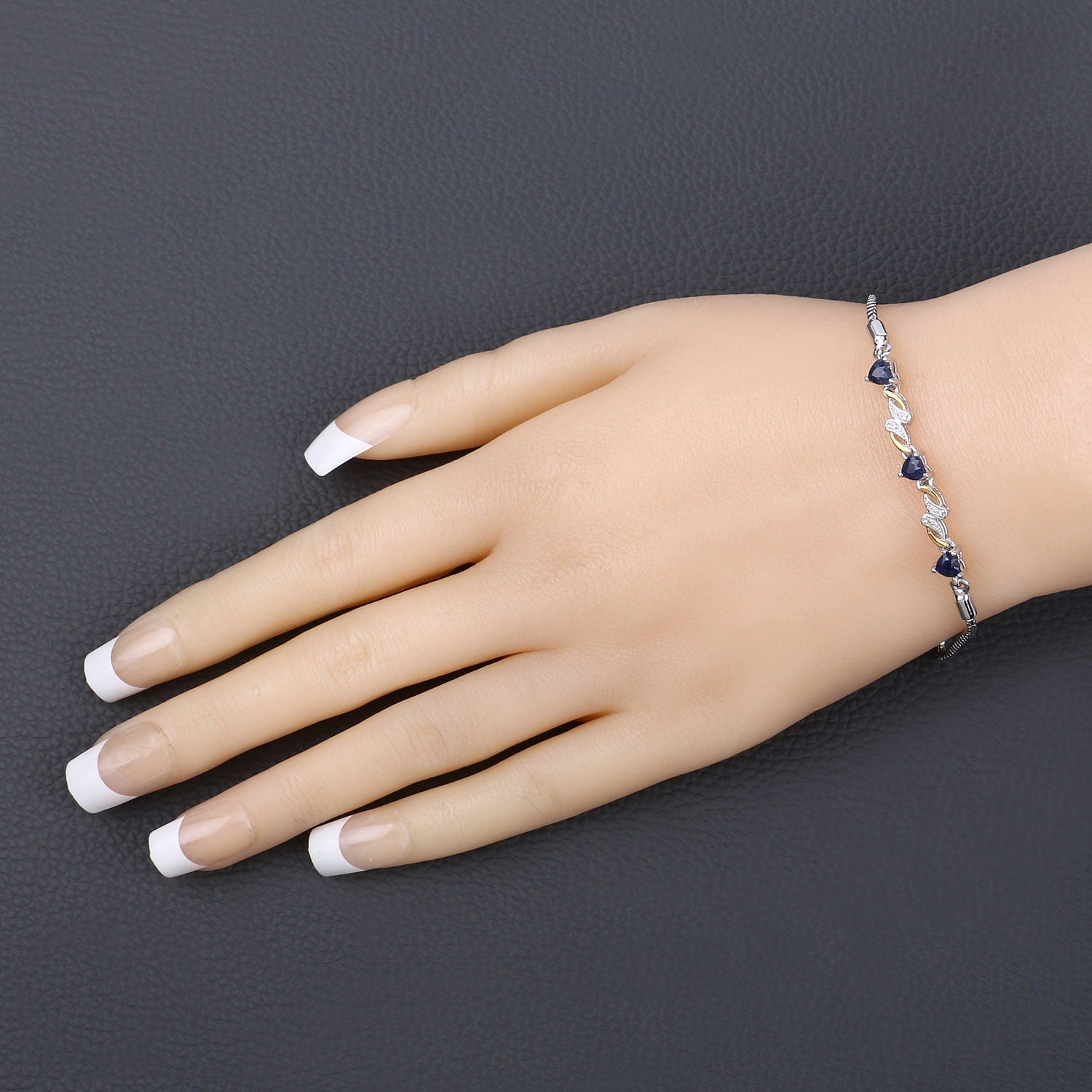 Genuine Blue Sapphire and White Sapphire Silver Heart Bracelet