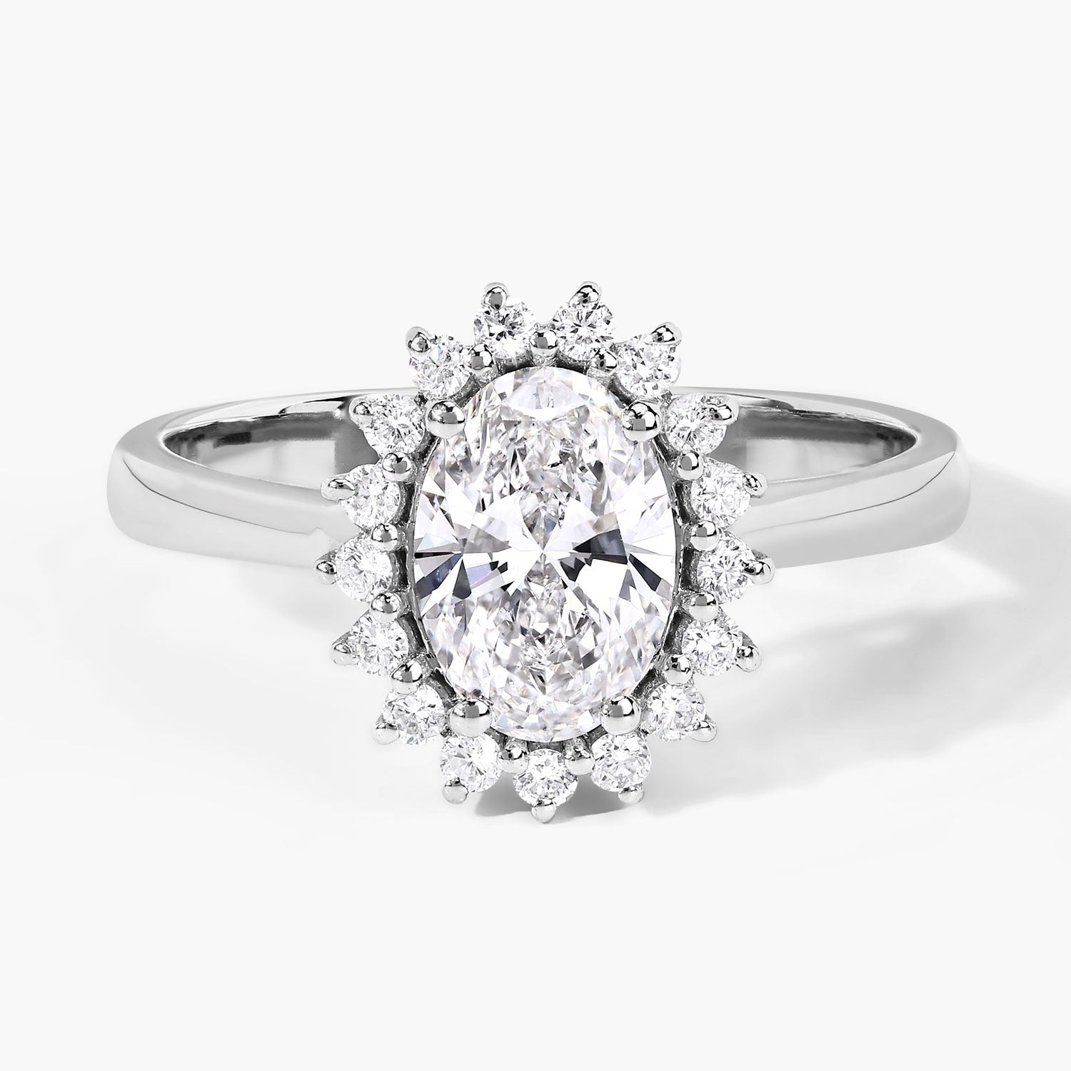 1.28 Ct Oval Lab Diamond Platinum Halo Bridal Floral Ring