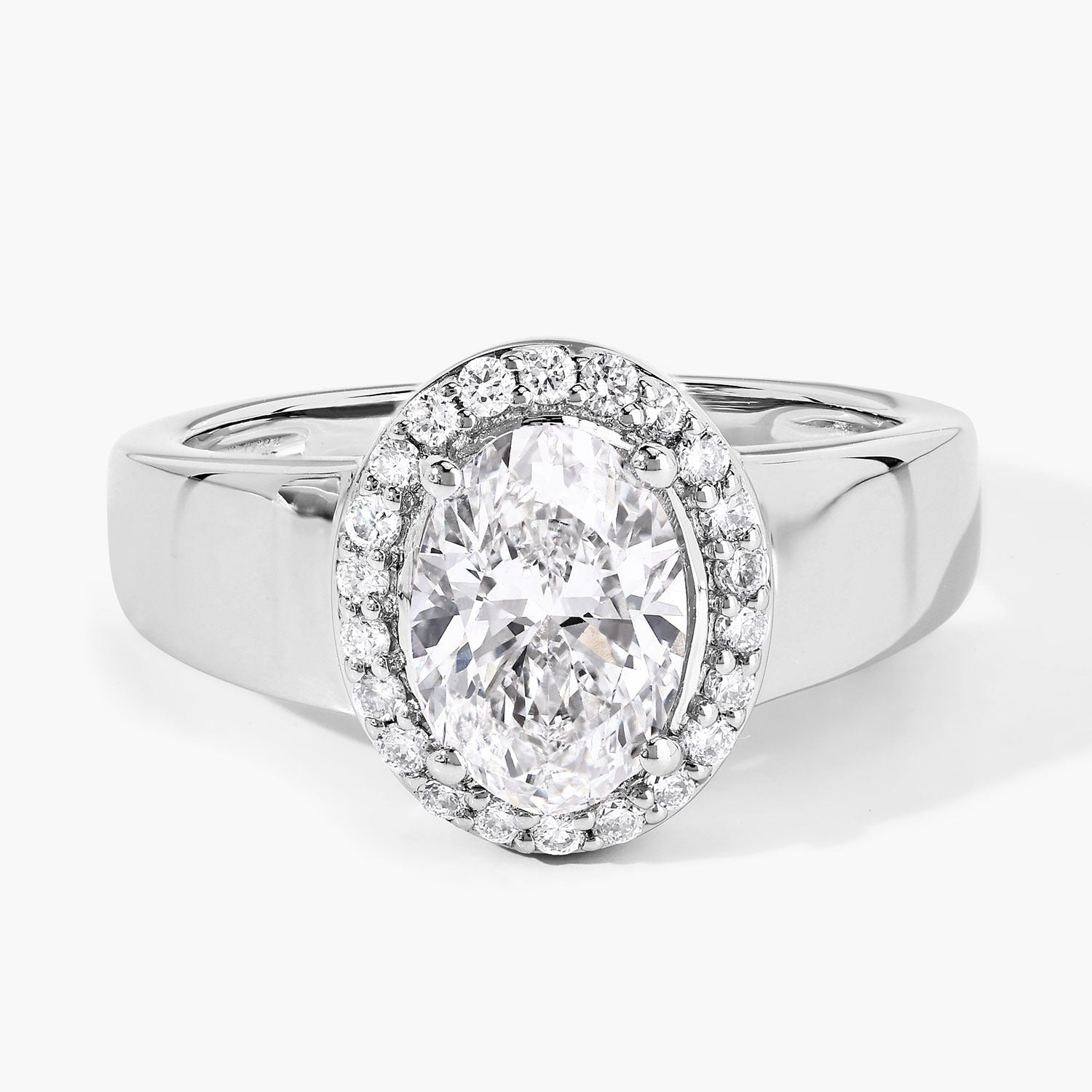 1.80 Ct Oval Lab Grown Diamond Thick Band Platinum Halo Bridal Ring