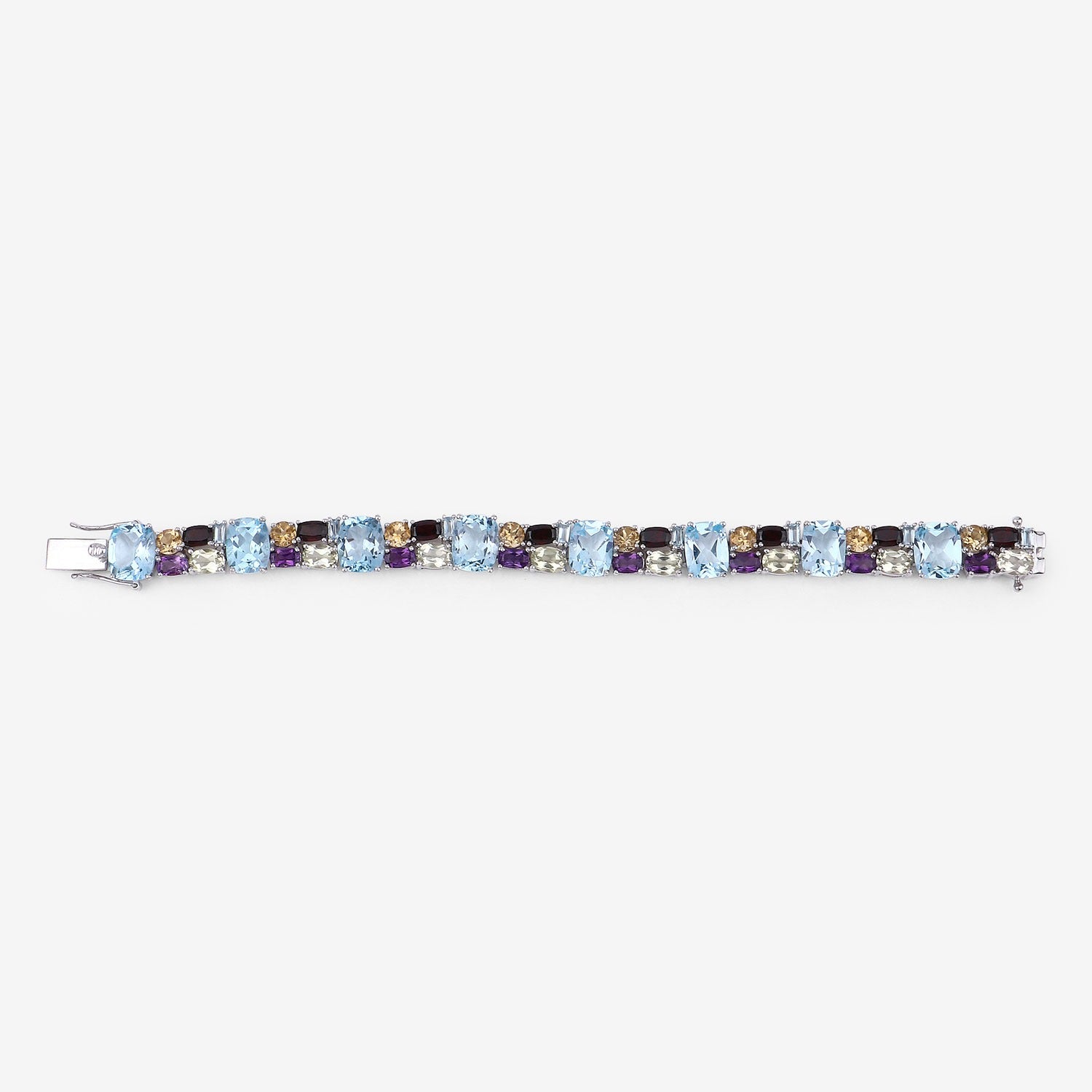 51.36 Ct Multi-Gemstone Prong 925 Sterling Silver Tennis Bracelet