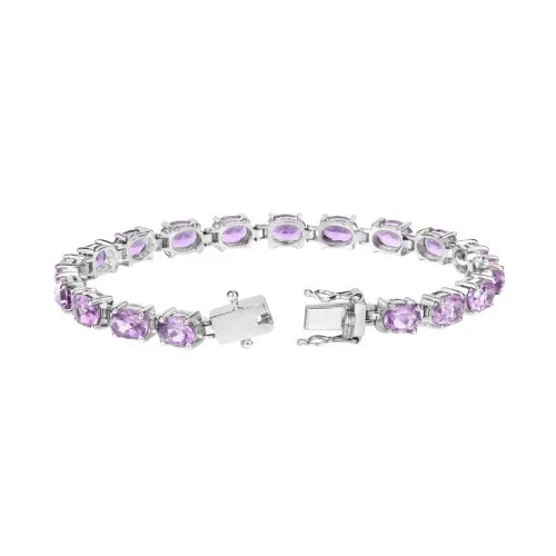 Genuine 925 Sterling Silver Amethyst Tennis Bracelet
