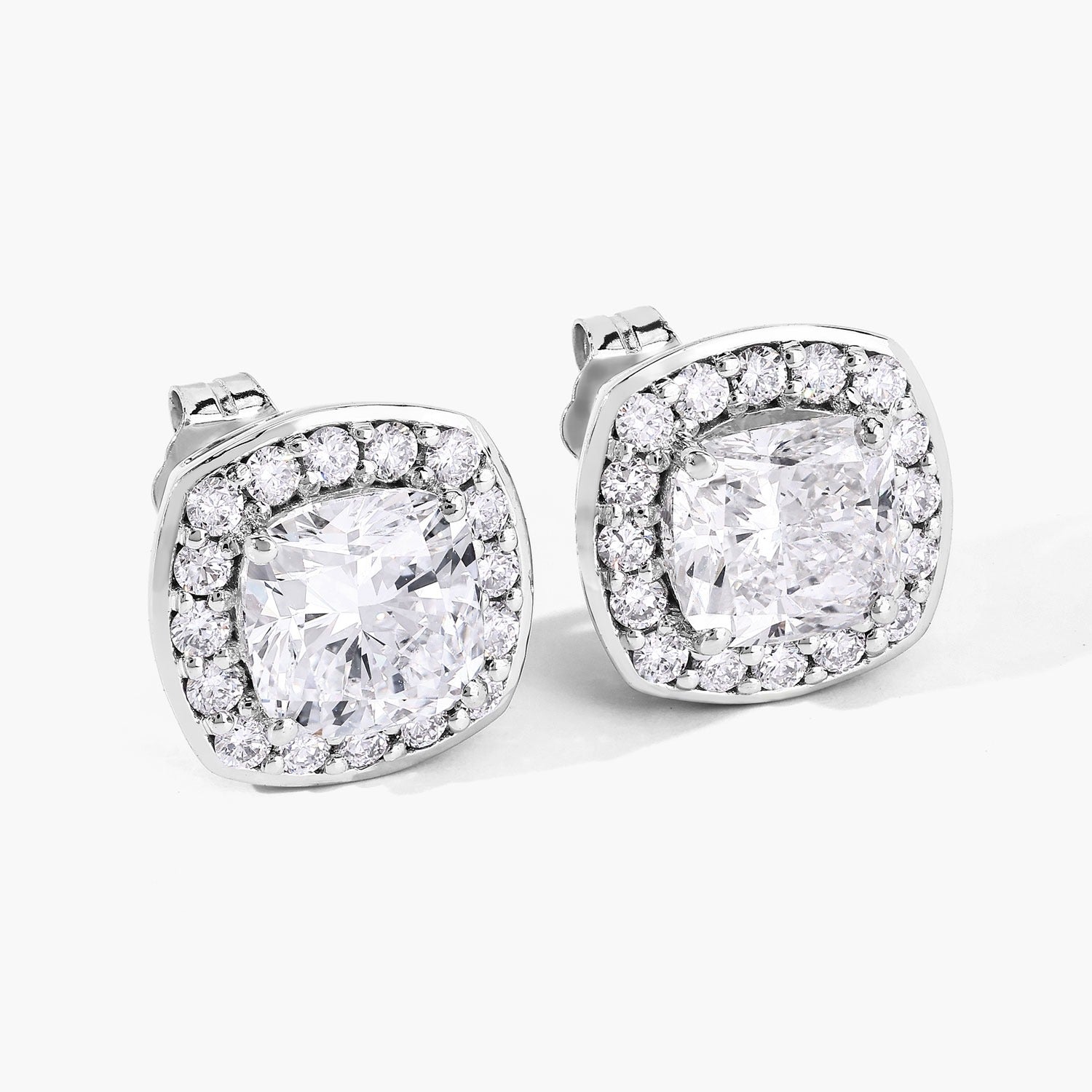 3.03 Ct Cushion Lab Grown Diamond Prong Platinum Bridal Halo Stud Earrings