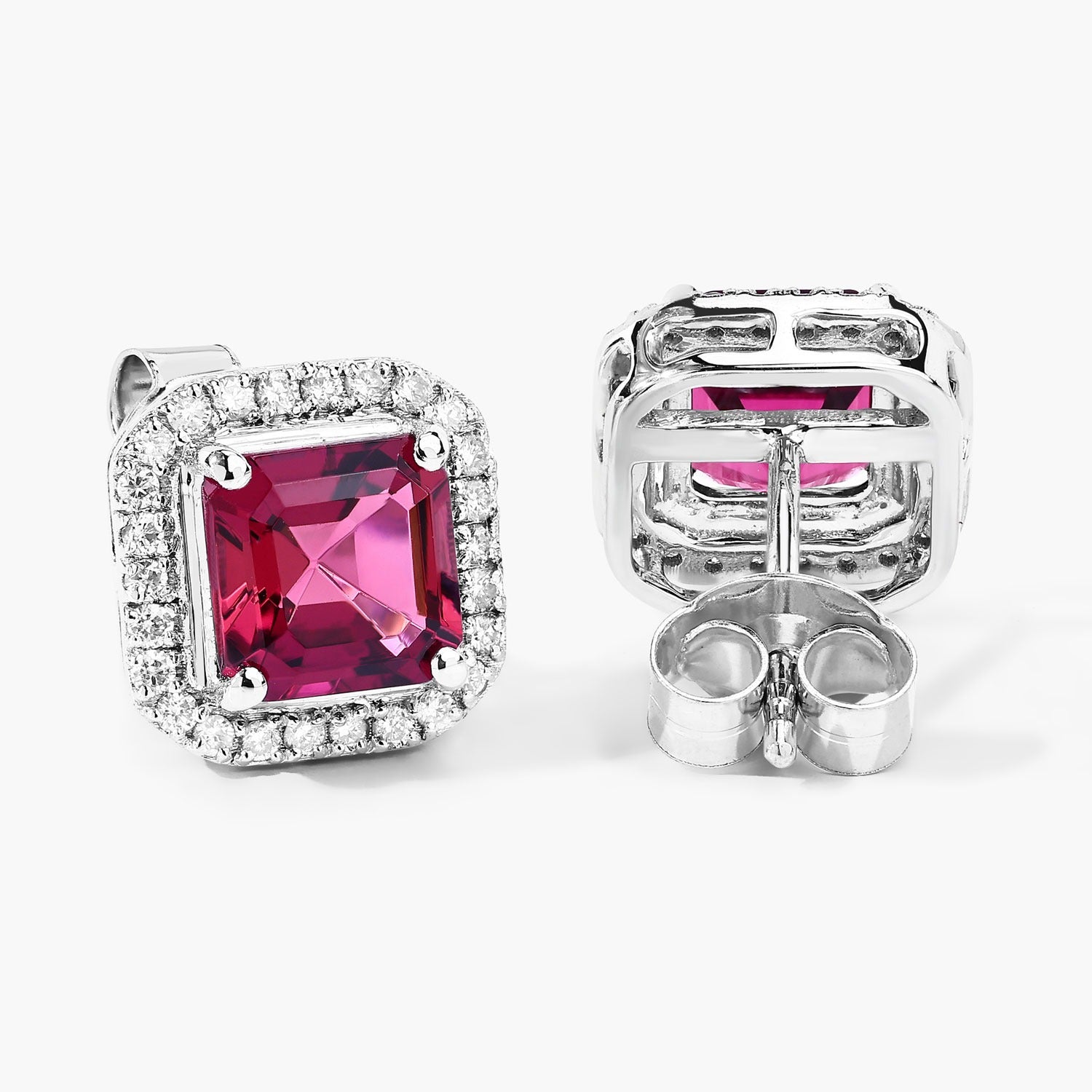 Red Rubellite and White Diamond 14K Gold Stud Earrings