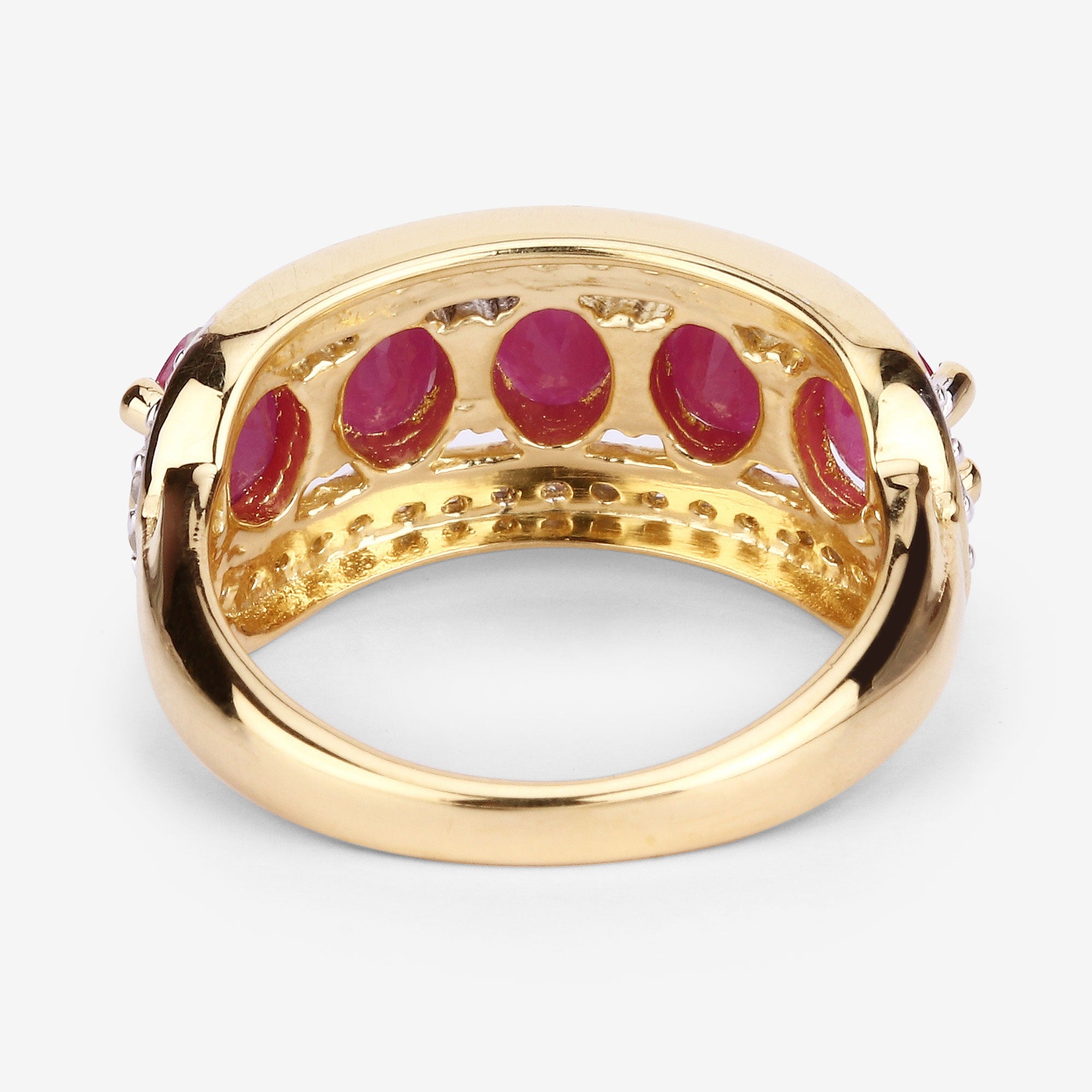1.74 Ct Oval Pink Ruby and White Diamond Prong Silver Five Stone Halo Ring