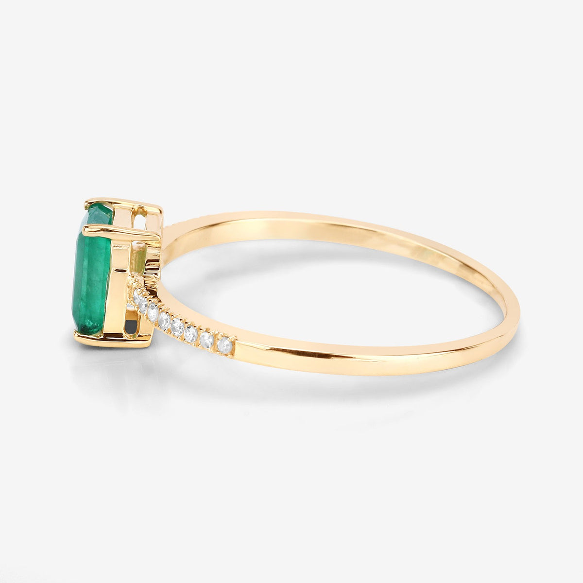 0.59 Cttw Octagon Green Natural Zambian Emerald Diamond 14K Yellow Gold Bridge Ring