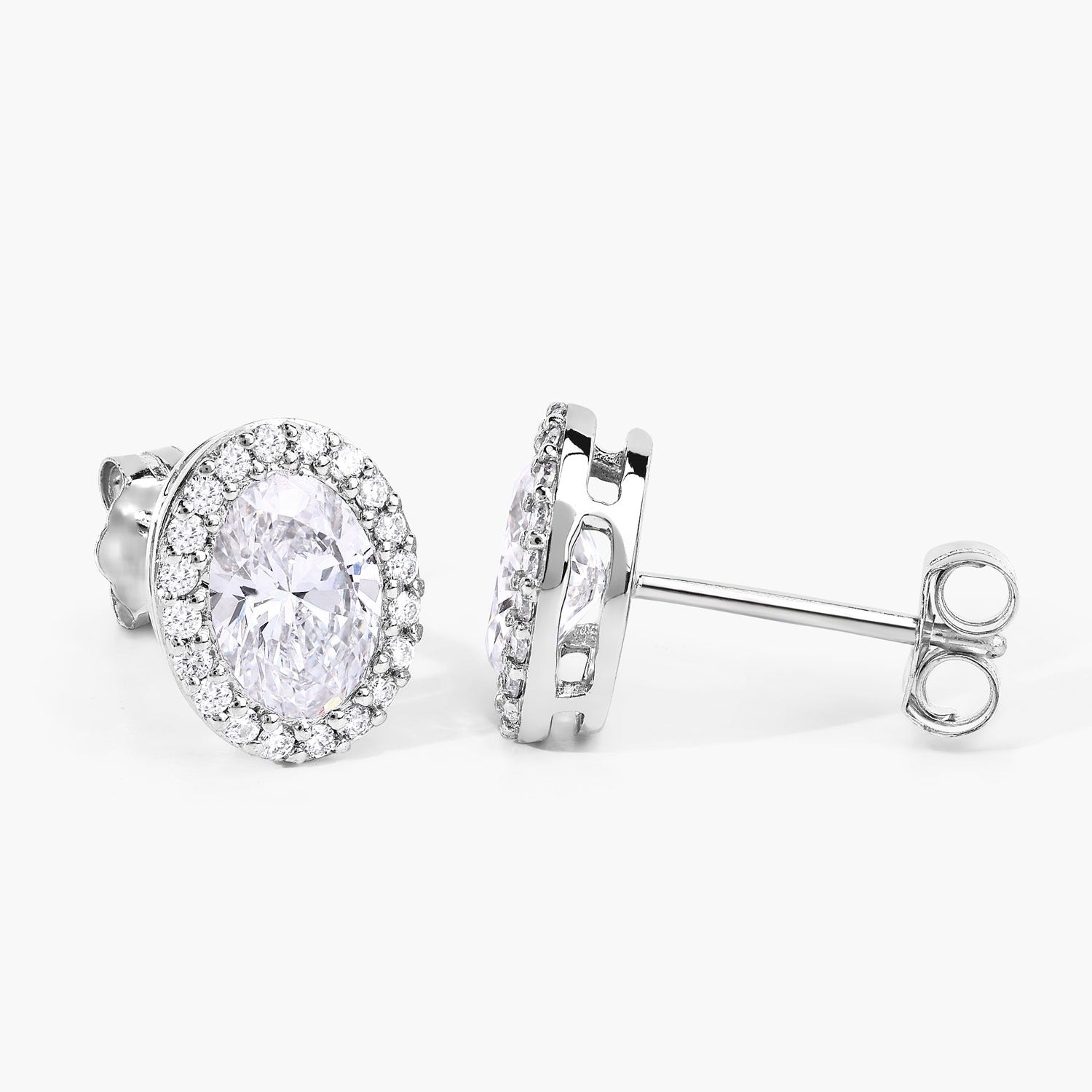 1.76 Ct Oval Lab Grown Diamond Prong Platinum Bridal Halo Stud Earrings
