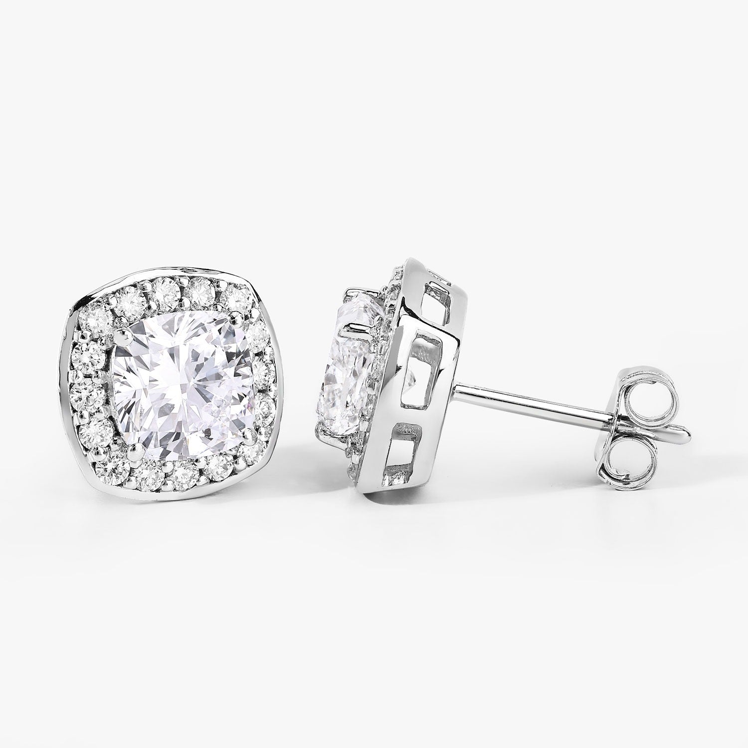 3.03 Ct Cushion Lab Grown Diamond Prong Platinum Bridal Halo Stud Earrings