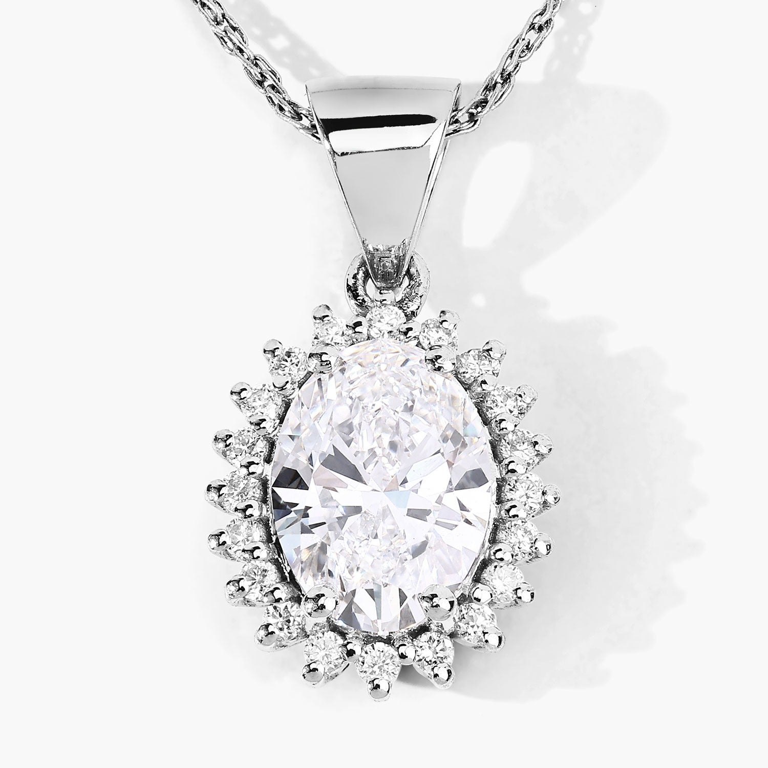 1.23 Ct Oval Lab Grown Diamond Bridal Floral Halo Platinum Pendant