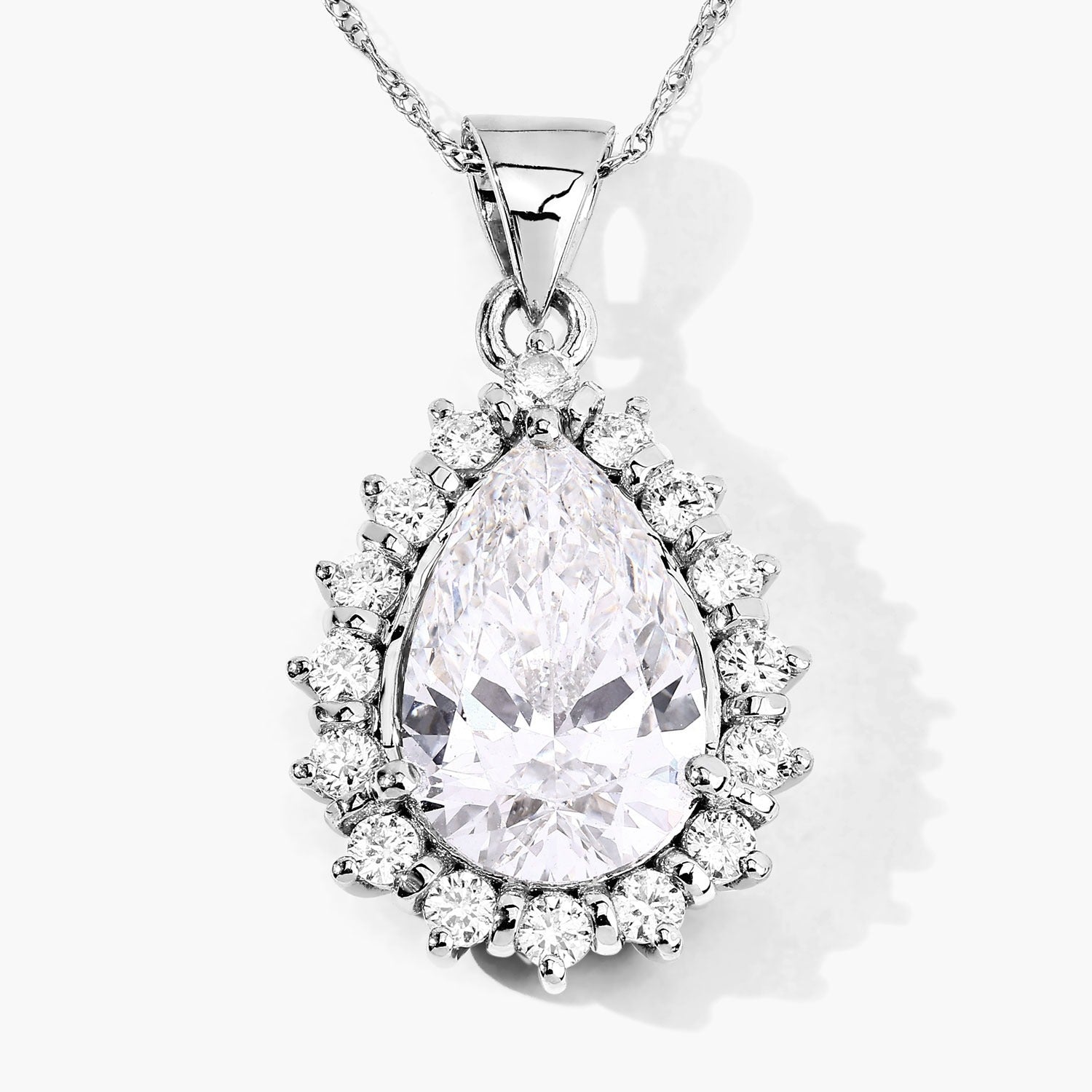 3.56 Ct Lab Grown Diamond Platinum Halo Floral Bridal Teardrop Pendant