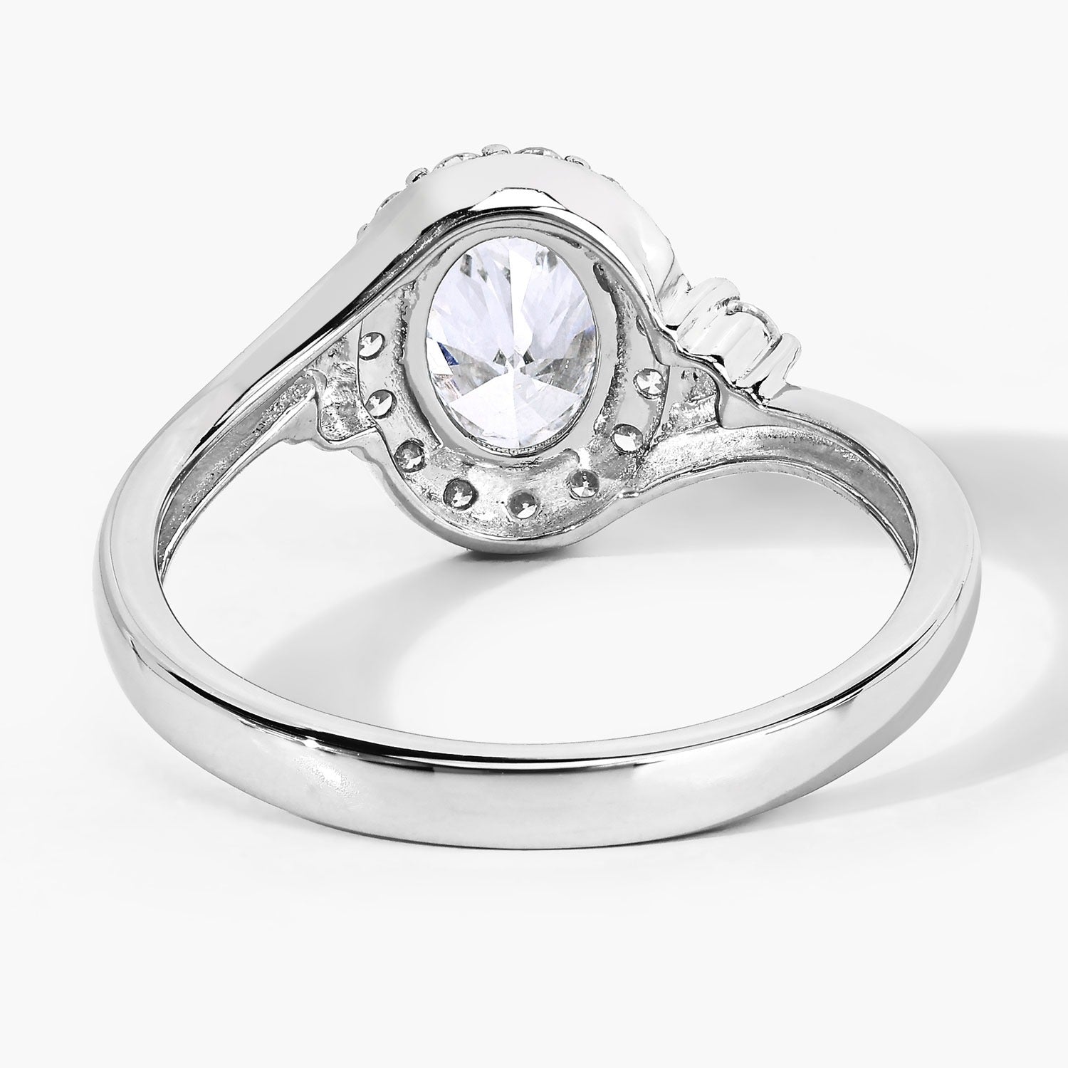 1.02 Ct Oval Lab Grown Diamond Platinum Halo Bypass Bridal Ring