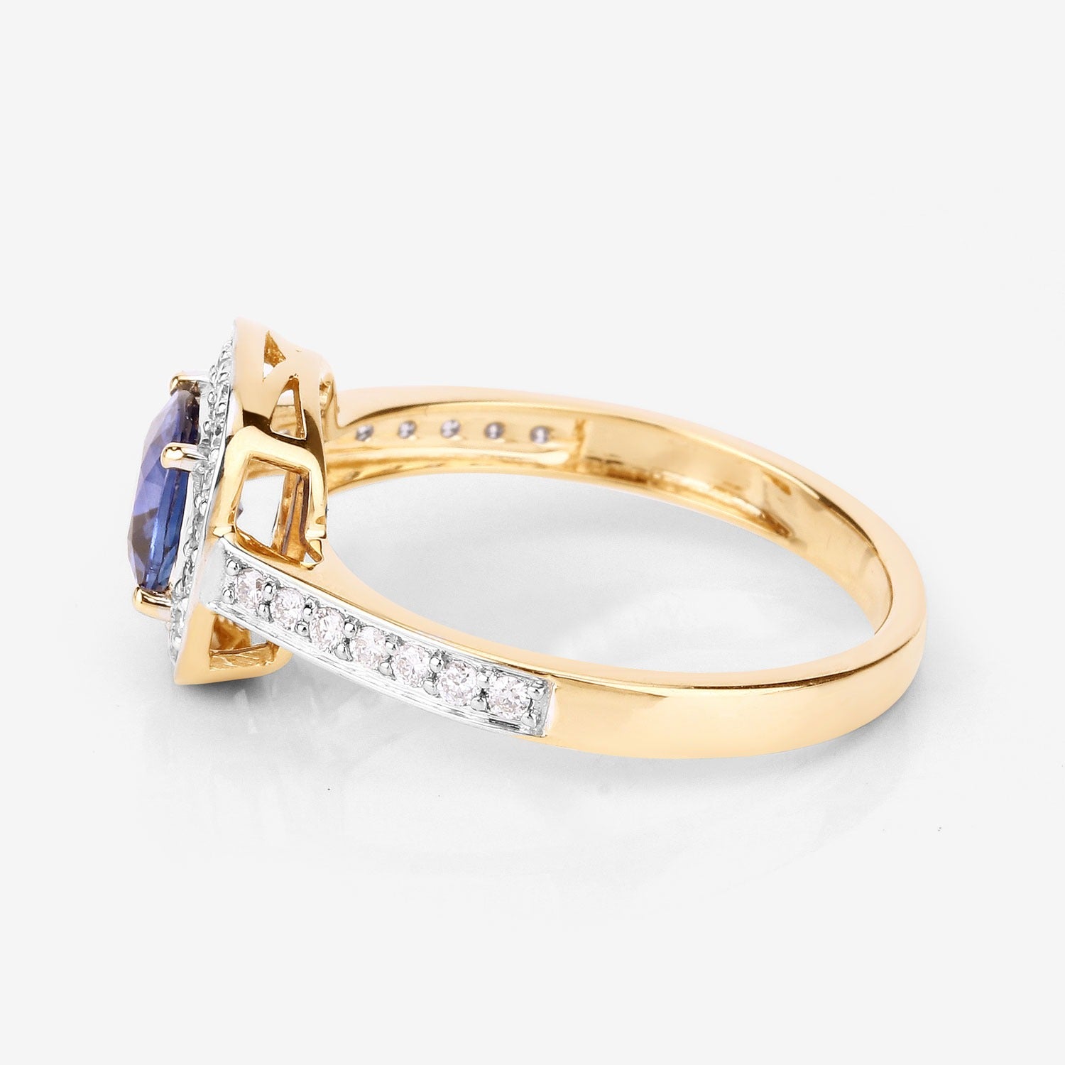 1.31 Ct Genuine Blue Sapphire Diamond 18K Yellow Gold Halo Pave Ring
