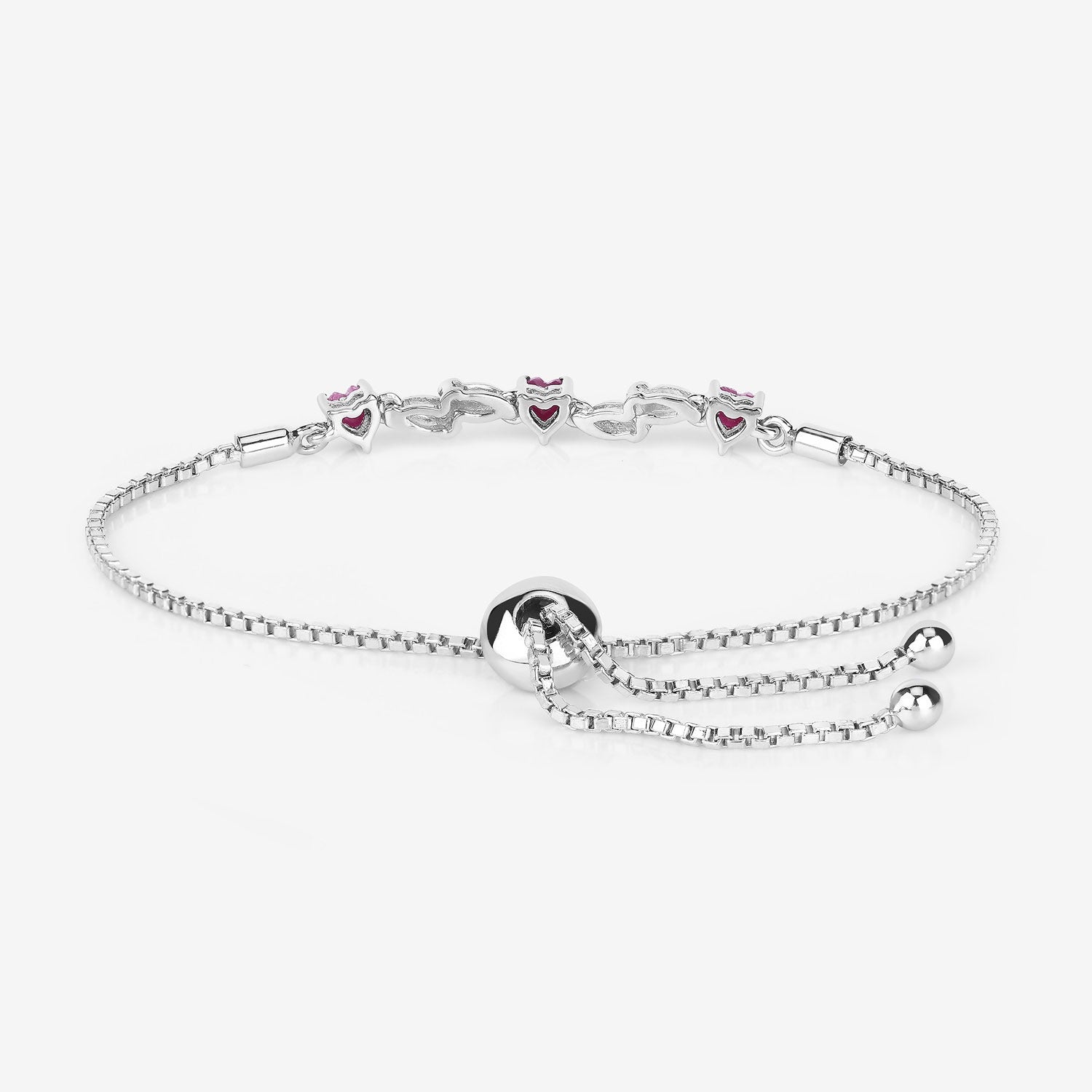 Genuine Ruby and White Sapphire Silver Heart Bracelet Fine Color Jewels