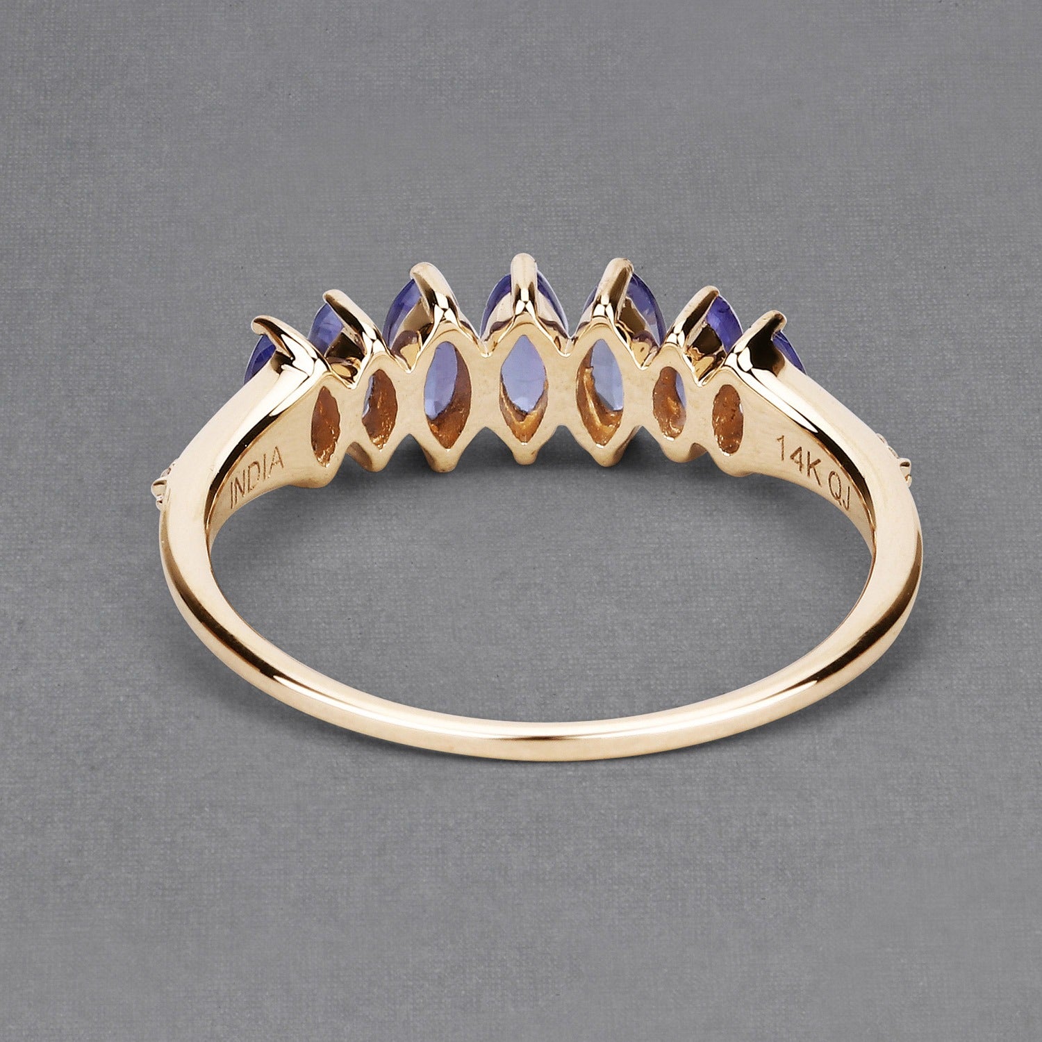 0.76 Ct Marquise Tanzanite and White Diamond Prong 14K Yellow Gold Statement Ring