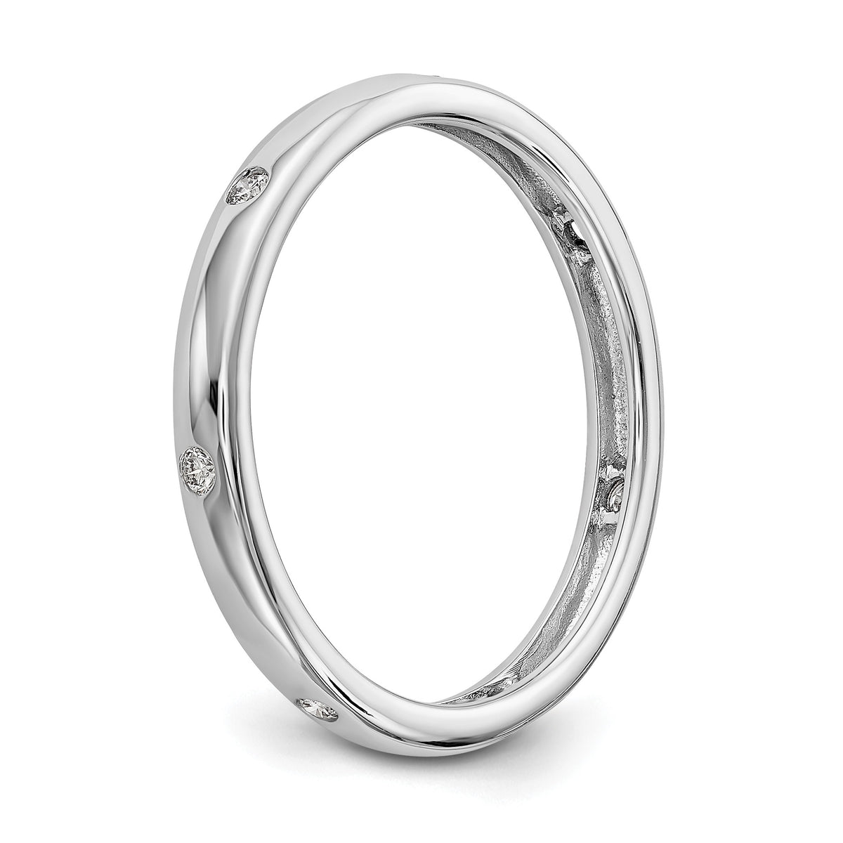 0.105 Ct Round White Natural Diamond Flush Set 14K White Gold Band Ring