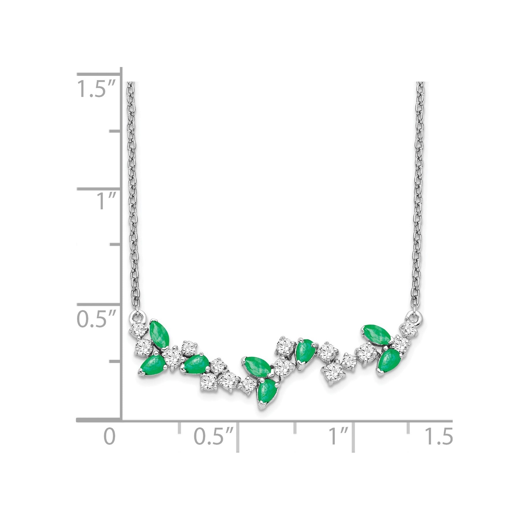 0.95 Ct Marquise Green Emerald and Diamond Prong 14k White Gold Floral Bar Necklace
