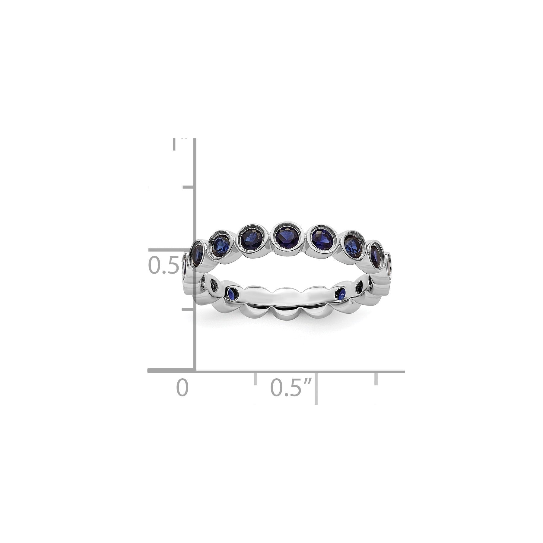 1.29 Ct Round Blue Created Sapphire Bezel Silver Eternity Stackable Ring