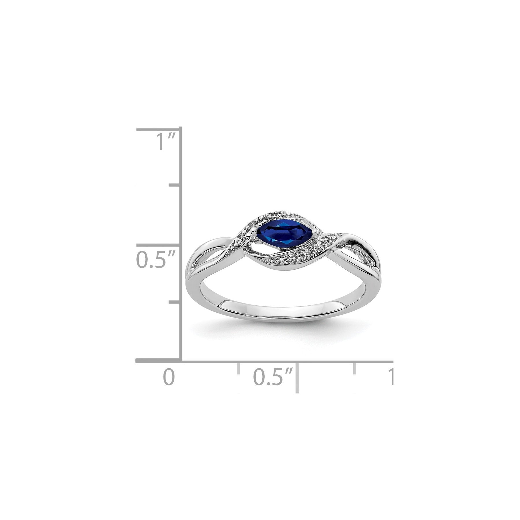 0.29 Ct. Blue Marquise Sapphire & Diamond Prong Pavé 14K White Gold East-West Bypass Ring