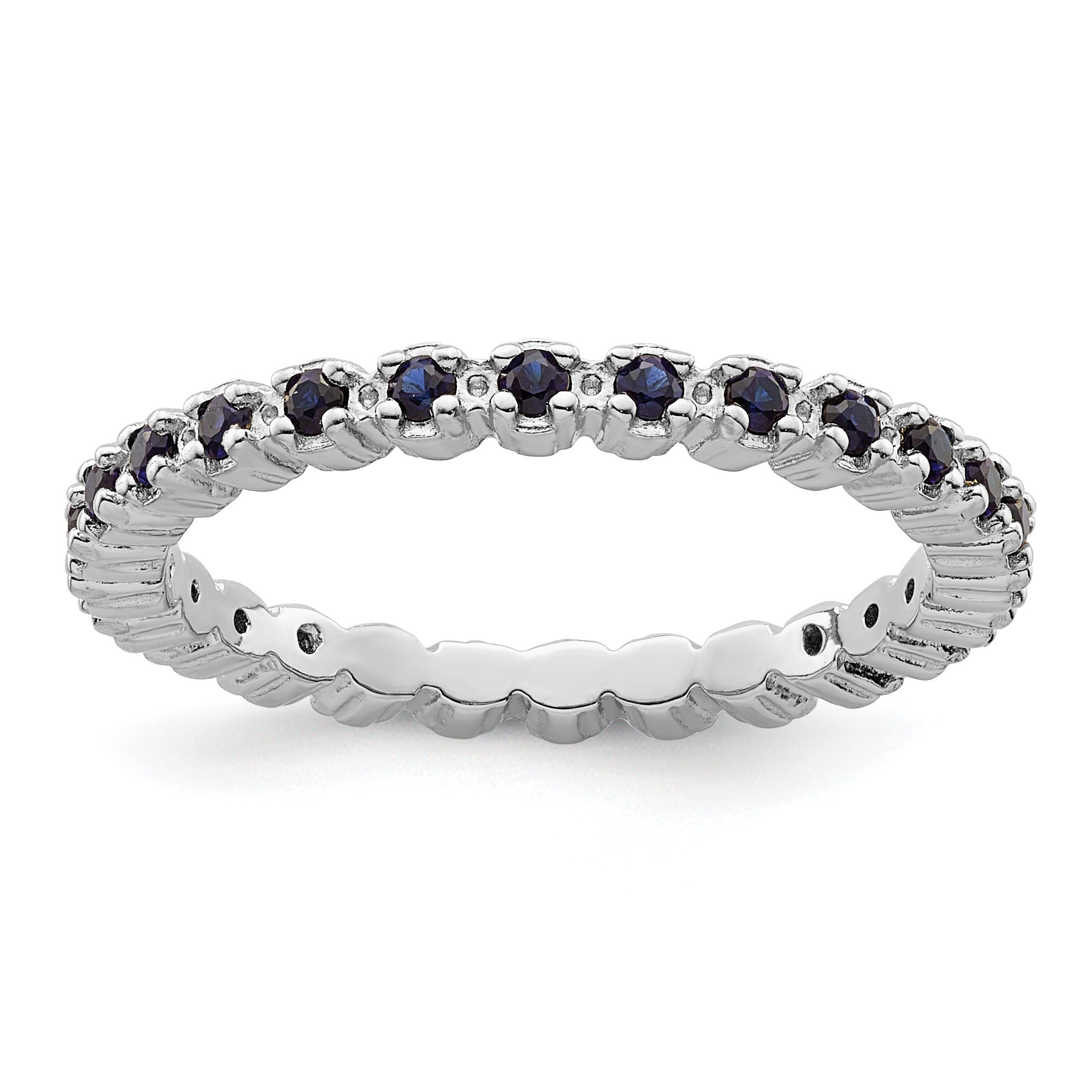 0.47 Ct Round Created Blue Sapphire Prong Silver Stackable Eternity Ring