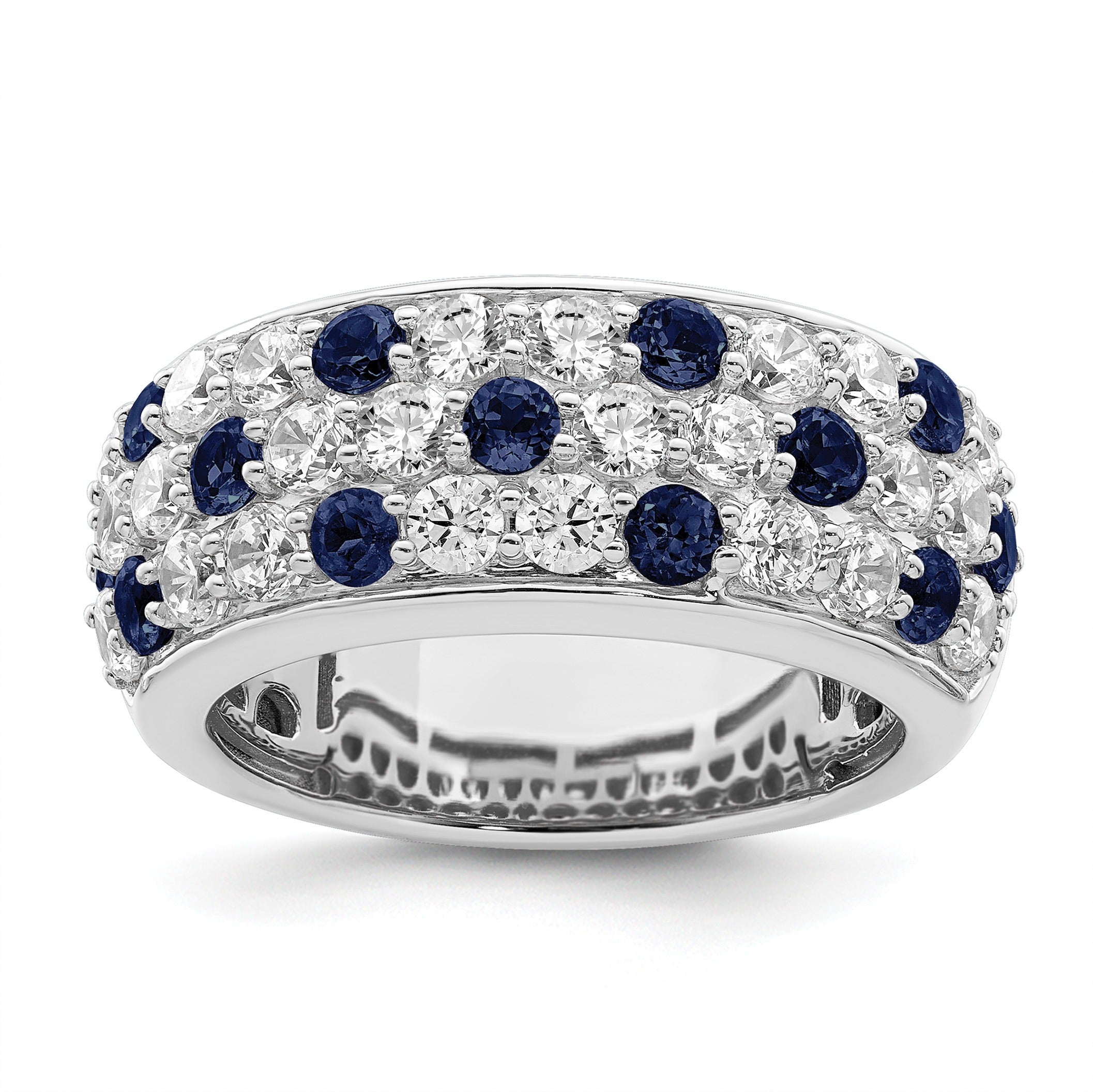 1.44 Ct Round Blue Sapphire & Lab Diamond Pavé 14K White Gold Cocktail Ring