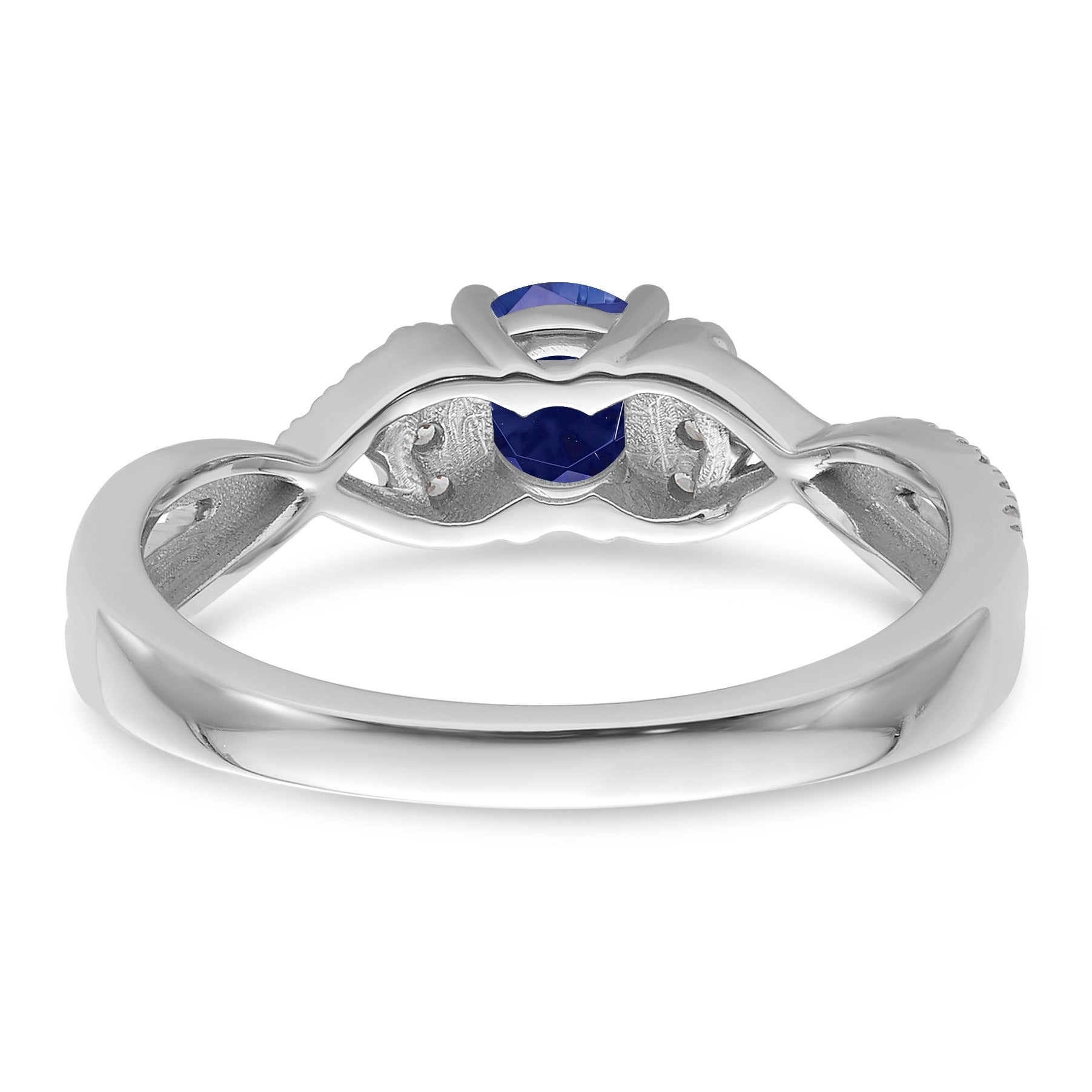 Round Blue Created Sapphire and Lab Diamond Prong 10K White Gold Infinity Twist Promise Pave Ring
