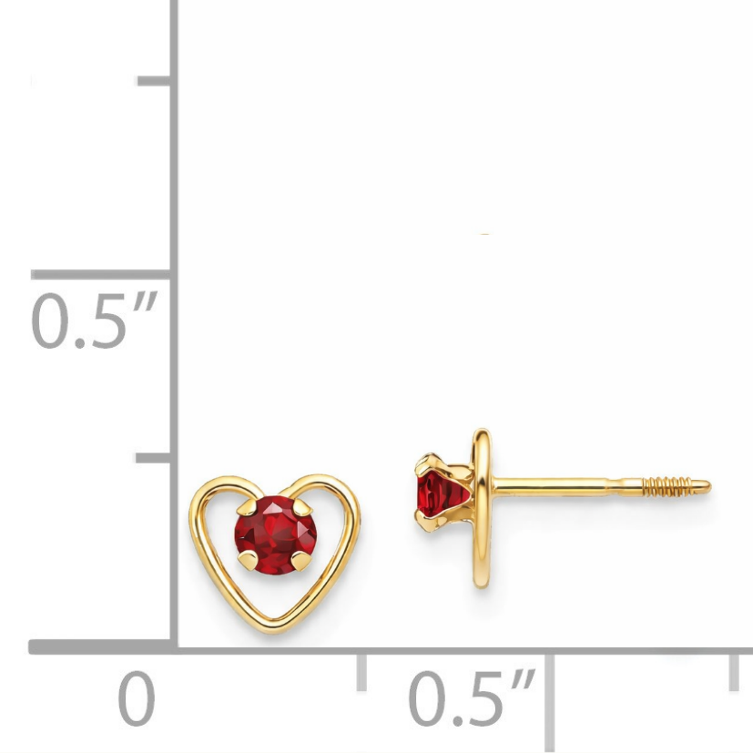 14k Yellow Gold Birthstone Heart Stud Earrings
