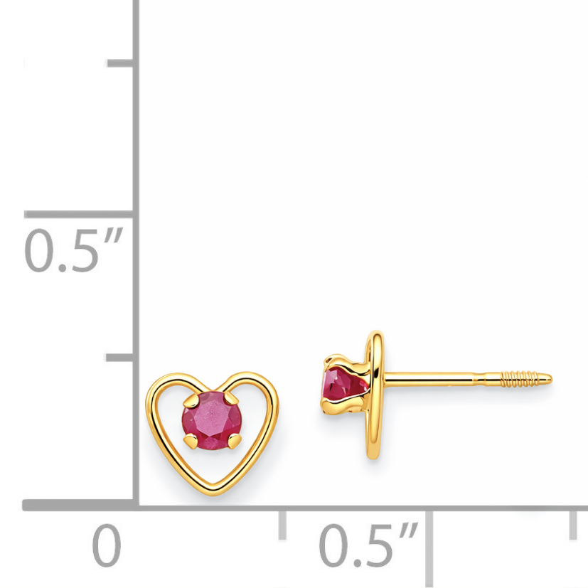 14k Yellow Gold Birthstone Heart Stud Earrings