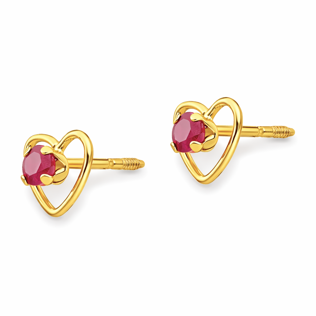 14k Yellow Gold Birthstone Heart Stud Earrings