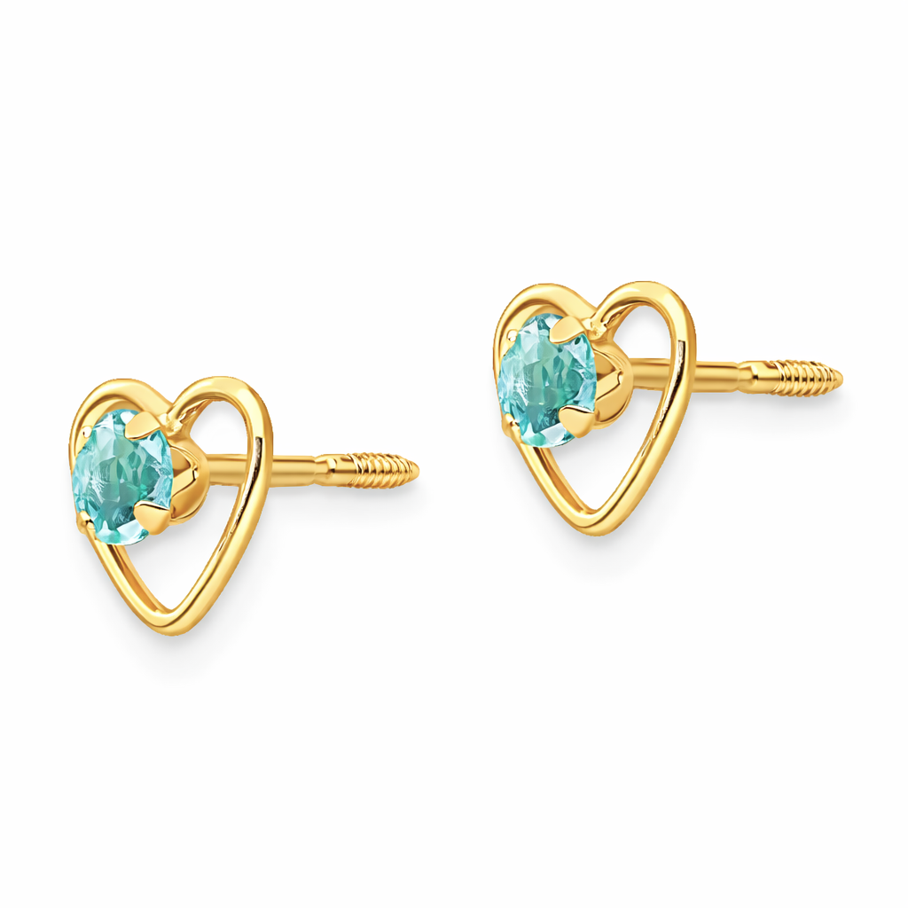 14k Yellow Gold Birthstone Heart Stud Earrings