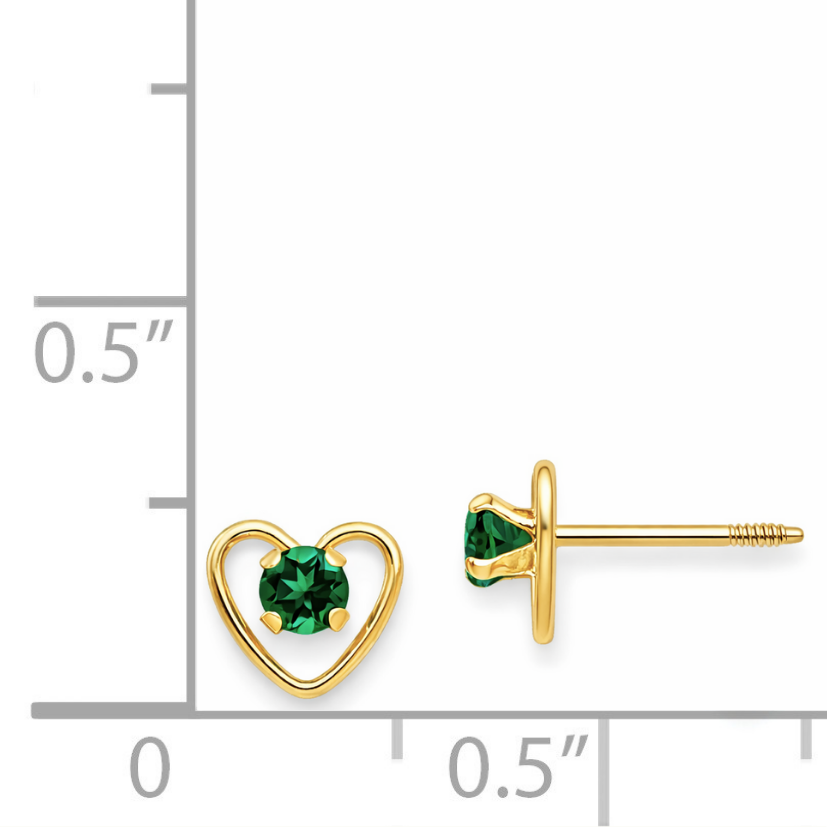 14k Yellow Gold Birthstone Heart Stud Earrings